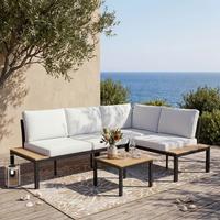 Gartenlounge Arianna - Creme/Schwarz, Modern, Kunststoff/Textil (146/76/75cm) - Bessagi Garden