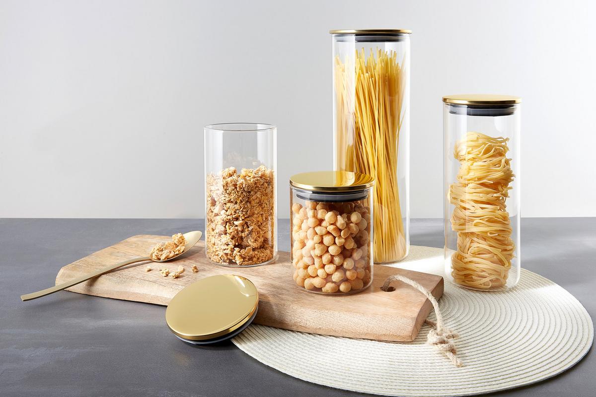 Vorratsdose Goldline aus Glas ca. 400ml - Transparent/Goldfarben, ROMANTIK / LANDHAUS, Glas/Kunststoff (8,8/10,4cm) - Mömax