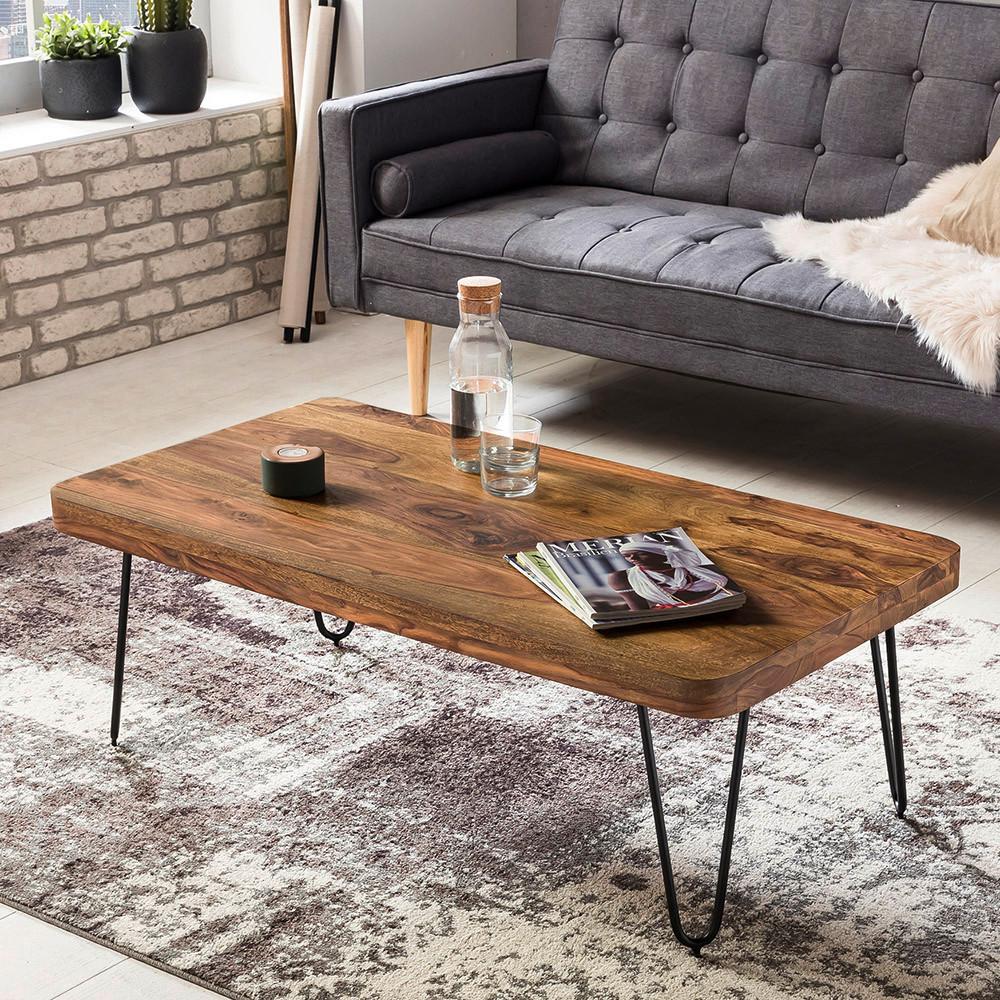 Couchtisch "Bagli" ca. 115x60 cm, aus Sheesham - Sheeshamfarben/Schwarz, Design, Holz/Metall (115/60/40cm) - MID.YOU