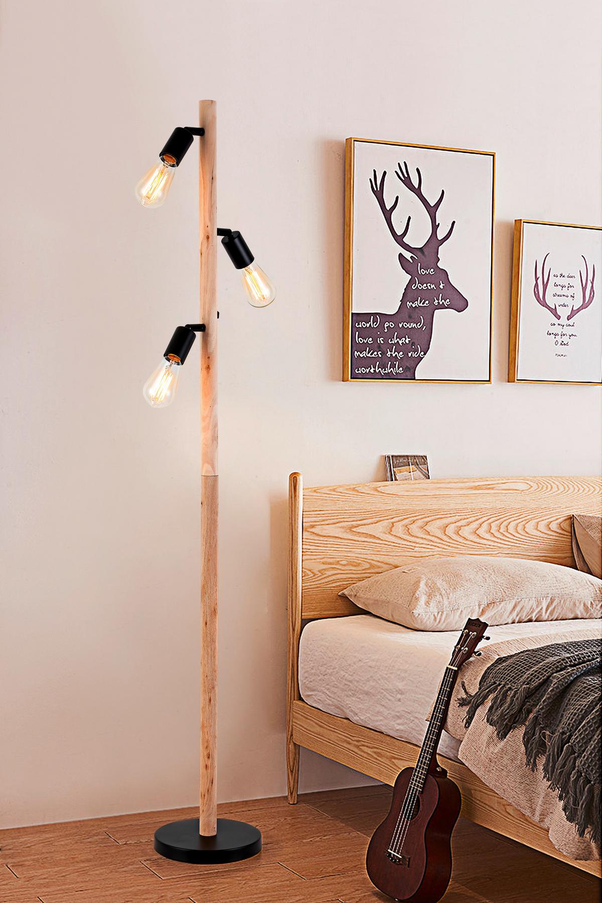 Állólámpa Porfiro - natúr színű/fekete, Modern, fa/fém (22/150cm) - Bessagi Home