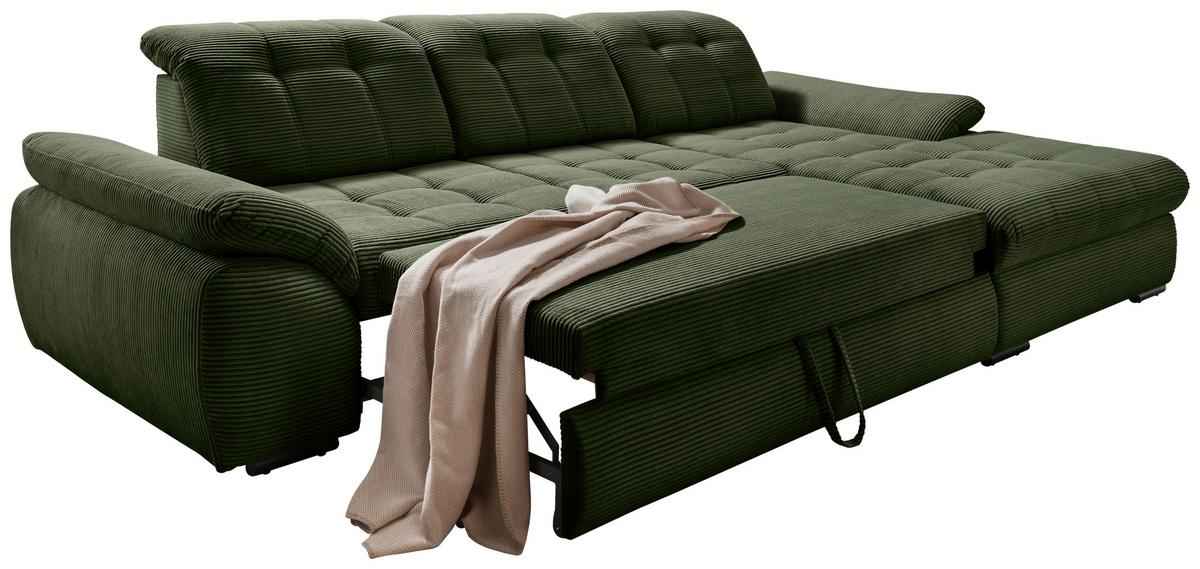 Ecksofa mit Bettkasten Rigatti ca. 314x184 cm Dunkelgrün - Dunkelgrün/Schwarz, MODERN, Textil/Metall (314/184cm) - Livetastic