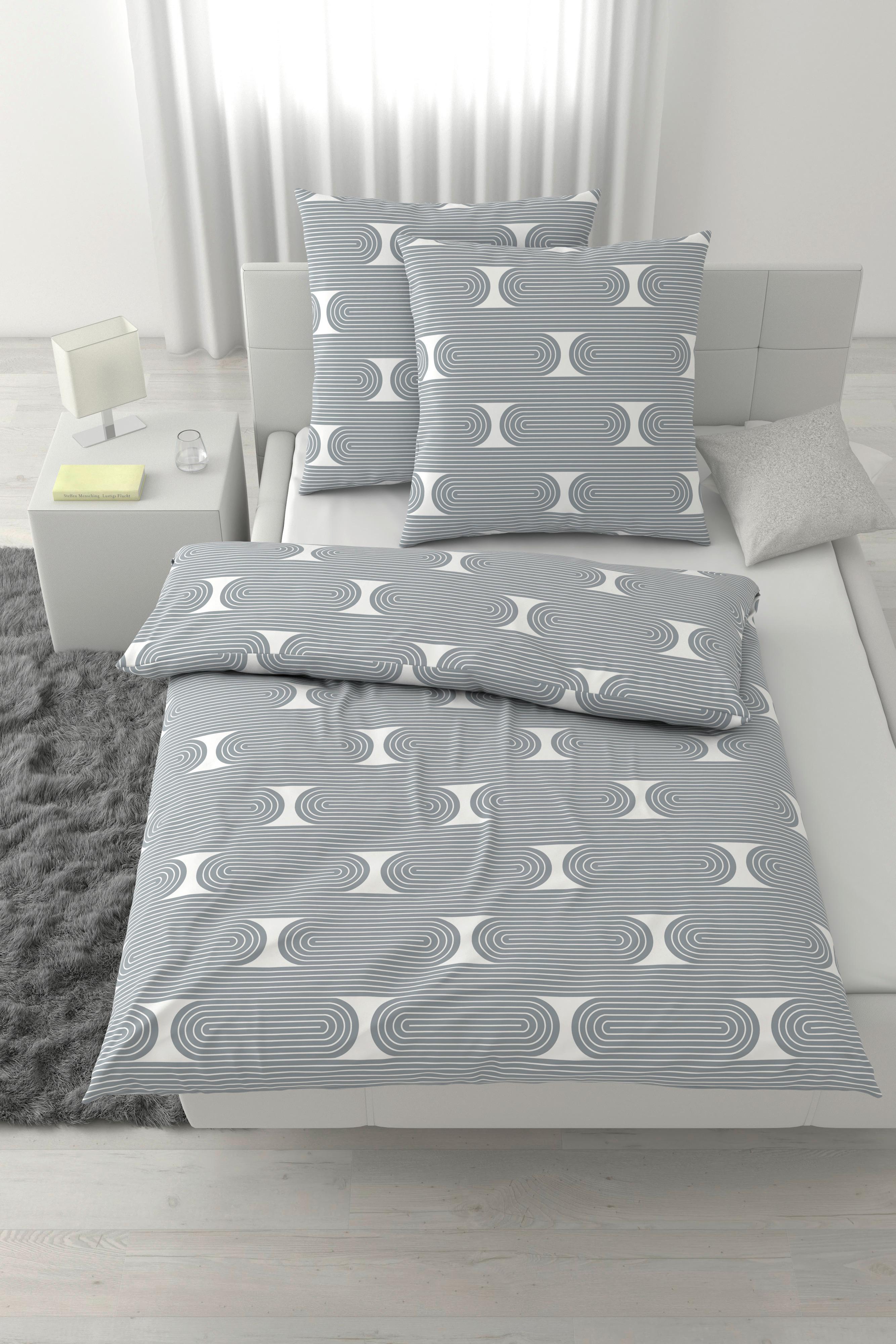 Bettwäsche Retro XXL Weiß/Blau ca. 200x200cm - Blau/Weiß, MODERN, Textil (200/200cm) - Mömax