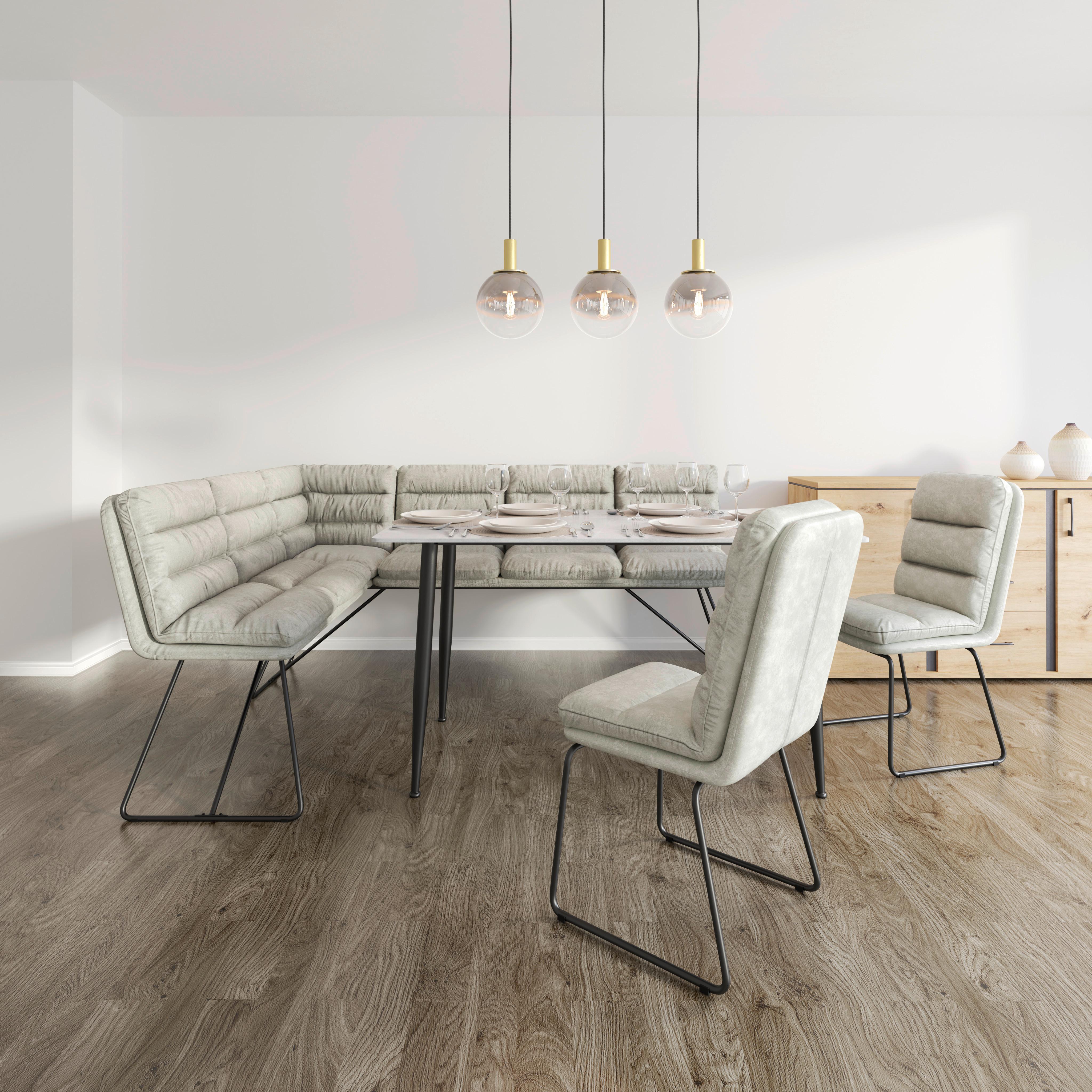 Sitzbank Kona Hellgrau Webstoff Gepolstert - Hellgrau/Schwarz, MODERN, Holz/Textil (135/180cm) - Bessagi Home
