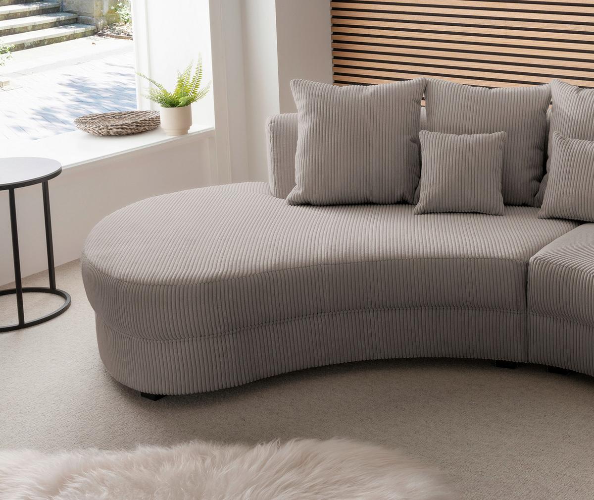 Wohnlandschaft Limoncello grau-braun Cord - Graubraun/Schwarz, Design, Kunststoff/Textil (160/300cm) - Livetastic