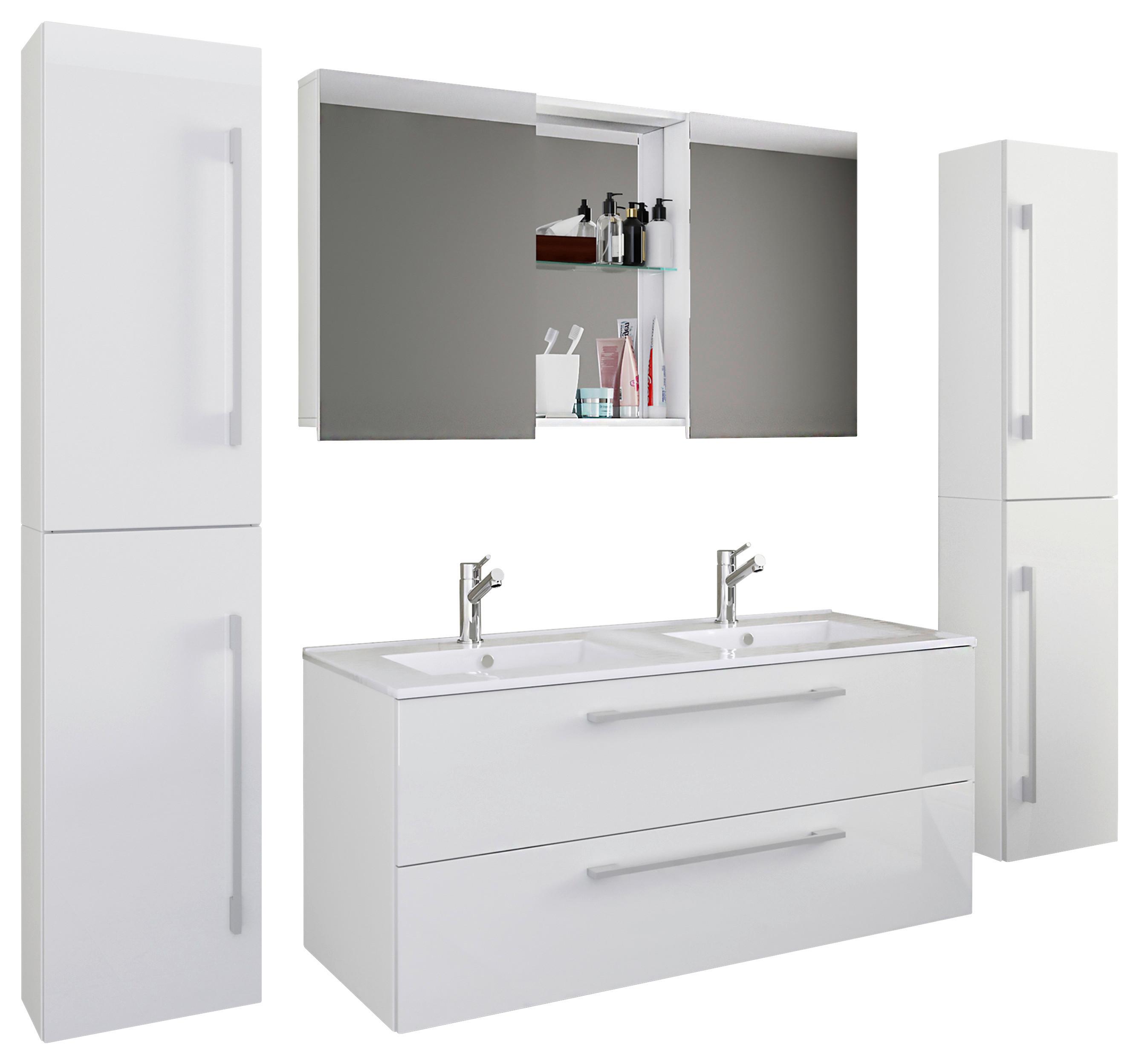 Badezimmer Budasi 5-tlg. Weiß - Alufarben/Weiß, MODERN, Keramik/Holzwerkstoff (178cm) - MID.YOU