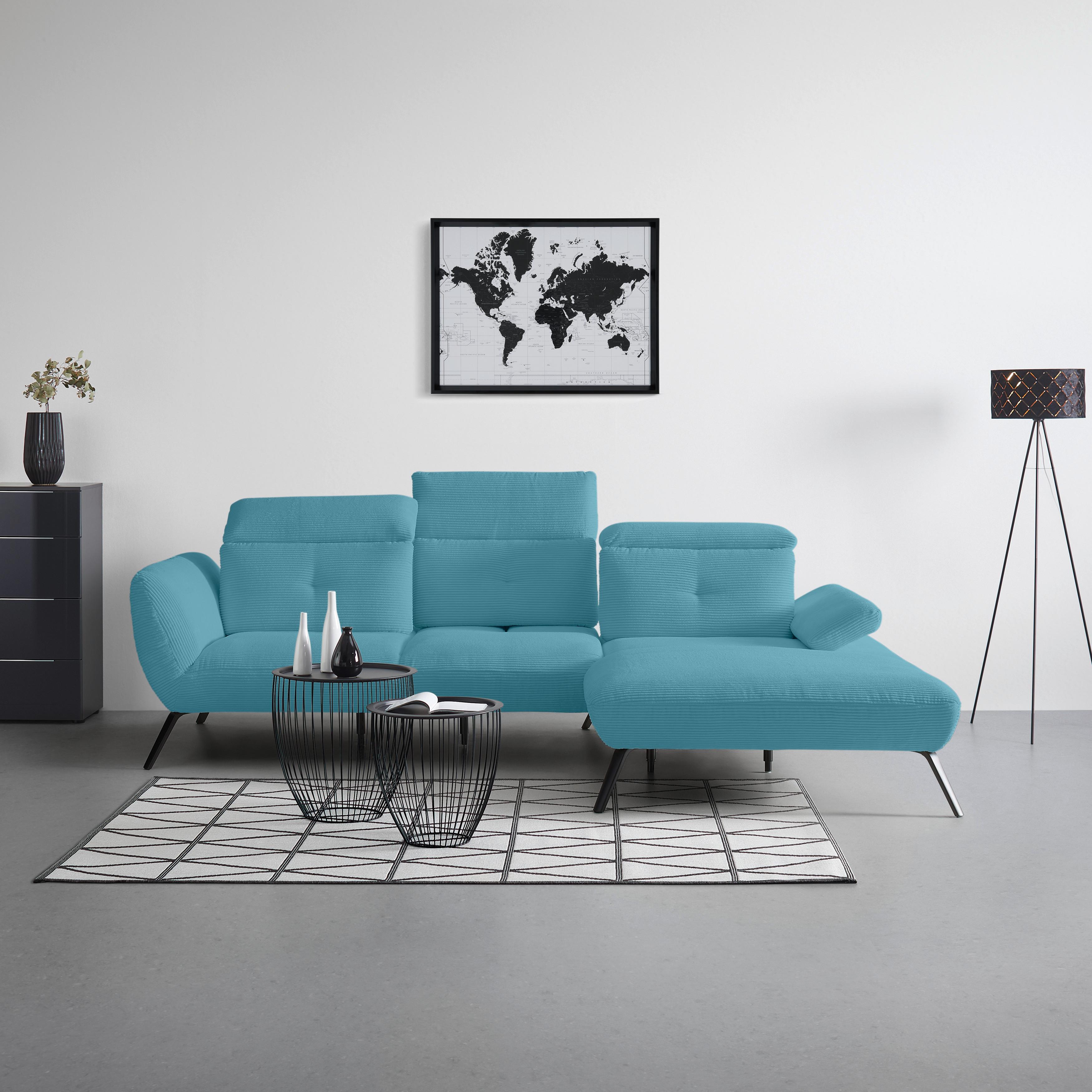 Wohnlandschaft Seattle Blau - Blau/Schwarz, MODERN, Holzwerkstoff/Textil (301/196cm) - Premium Living