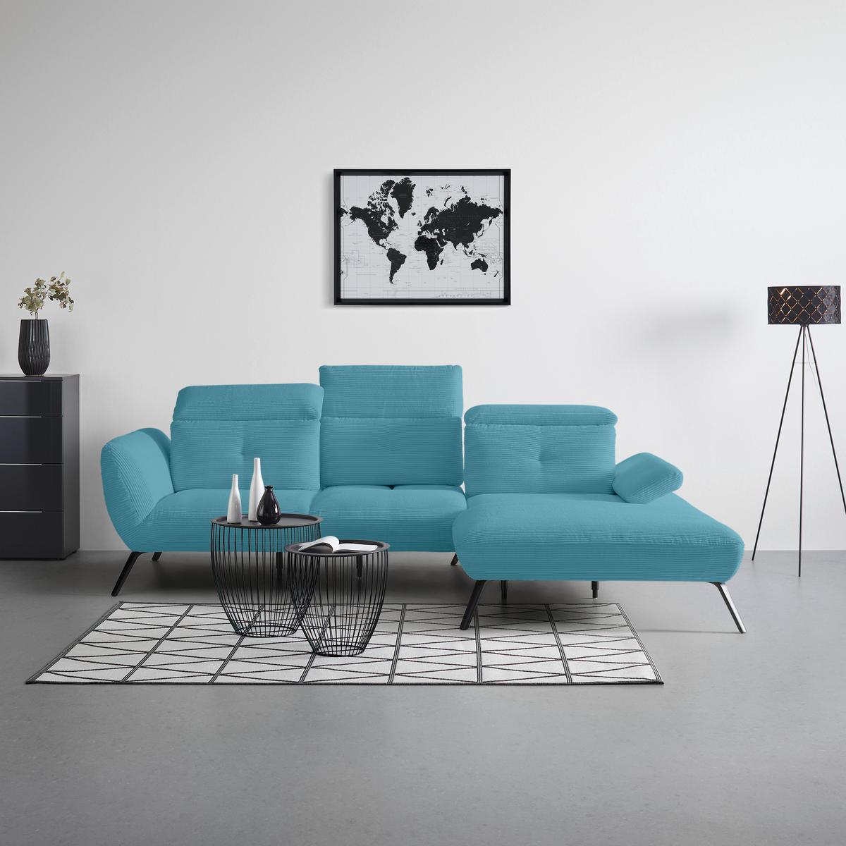 Wohnlandschaft Seattle Blau - Blau/Schwarz, MODERN, Holzwerkstoff/Textil (301/87-107/196cm) - Premium Living