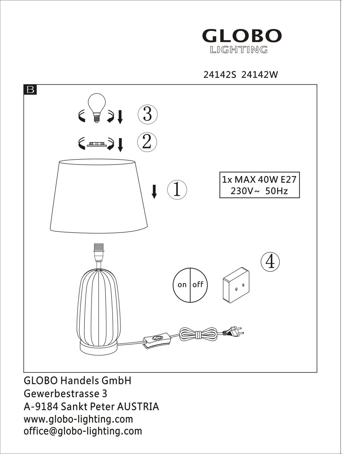 TISCHLEUCHTE 24142W - Klar/Chromfarben, Design, Glas/Textil (30/52cm) - Globo