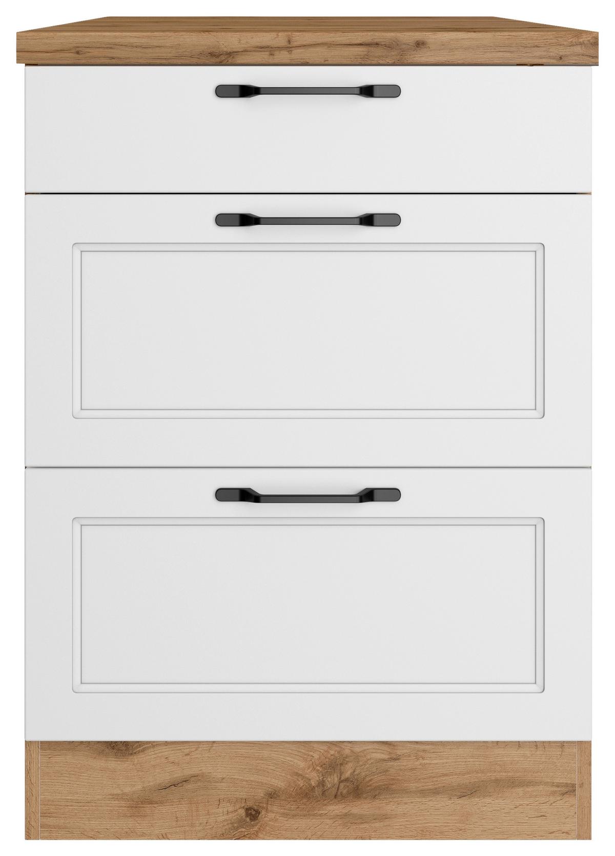 Küchenunterschrank Meran ca. 60x86x60 cm Weiß/Eiche - Eiche Wotan/Schwarz, LIFESTYLE, Holzwerkstoff/Metall (60/86/60cm) - Held