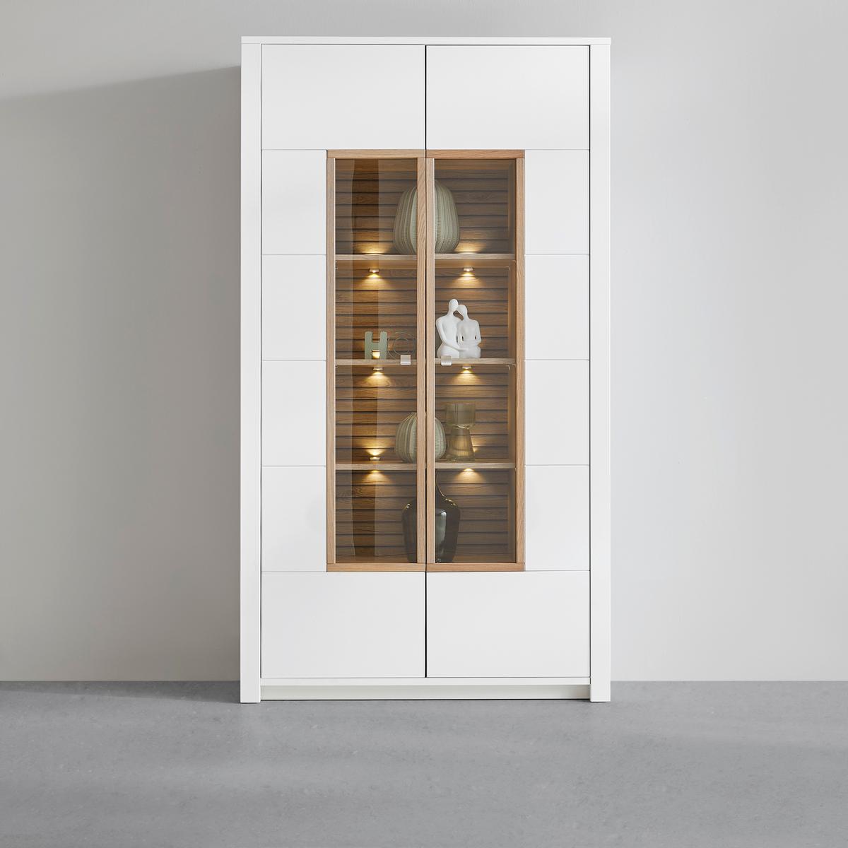 Vitrine Whitehouse 10Q8WR03 Weiss/Eichefarben - Weiss/Edelstahlfarben, Modern, Holz/Holzwerkstoff (112/202/41cm) - Premium Living