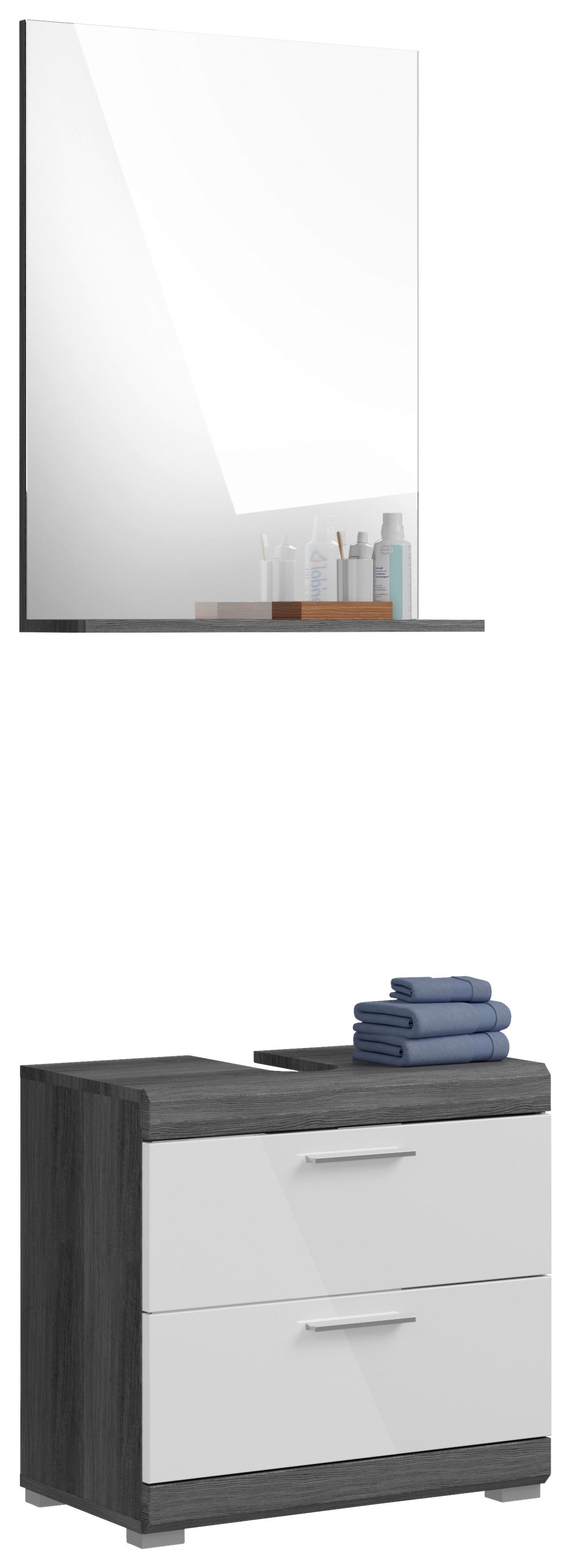 Badezimmer Scout 2-tlg. ca. 60 cm Anthrazit/Weiß - Weiß Hochglanz/Grau, MODERN, Glas/Holzwerkstoff (60cm) - MID.YOU