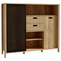 Highboard Jytana Schwarz/Eichefarben - Eichefarben/Schwarz, MODERN, Holzwerkstoff (149,9/129,9/40,2cm) - Premium Living