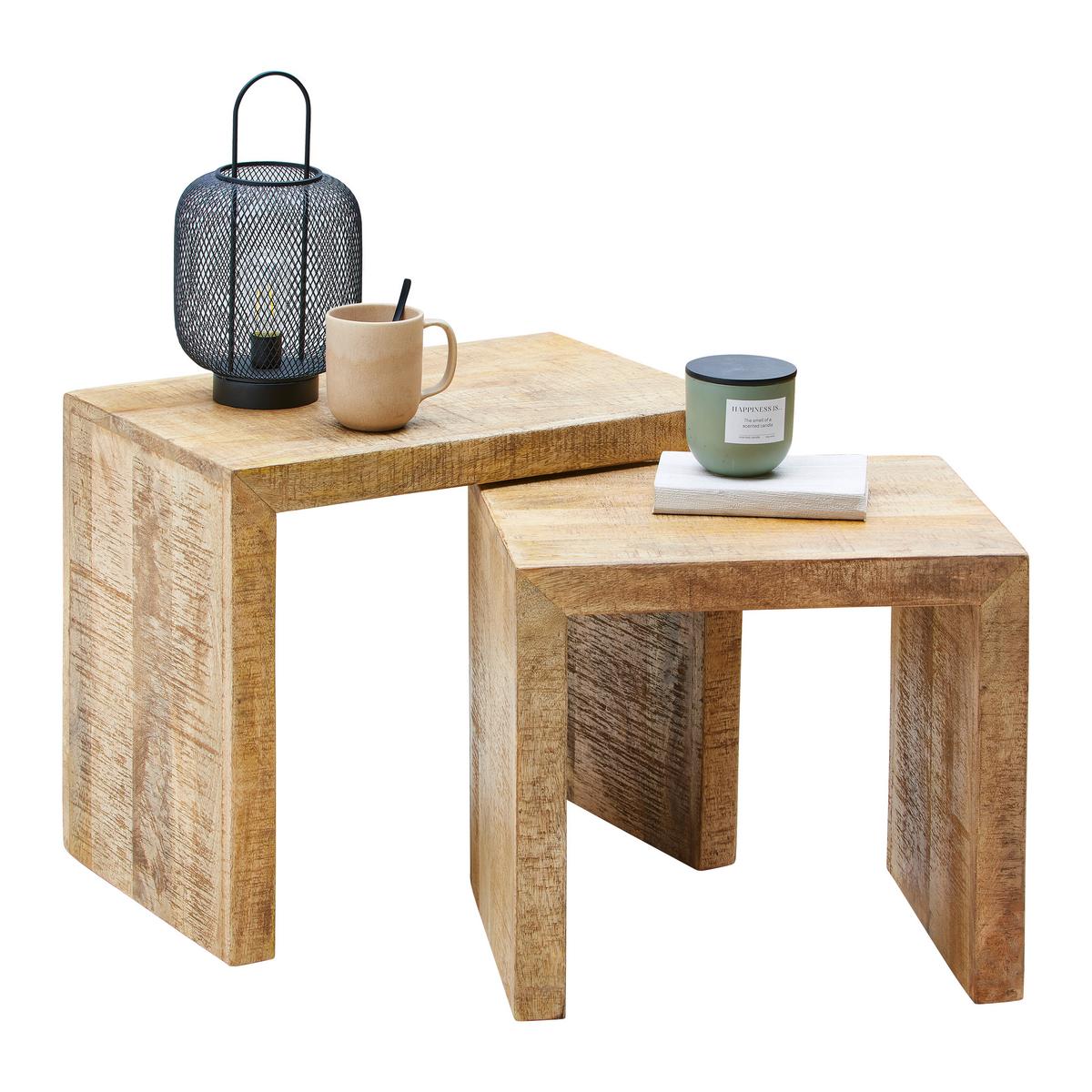 Beistelltisch in Naturfarben - Schwarz/Naturfarben, Natur, Holz (55-45/45-40/35cm) - Mömax