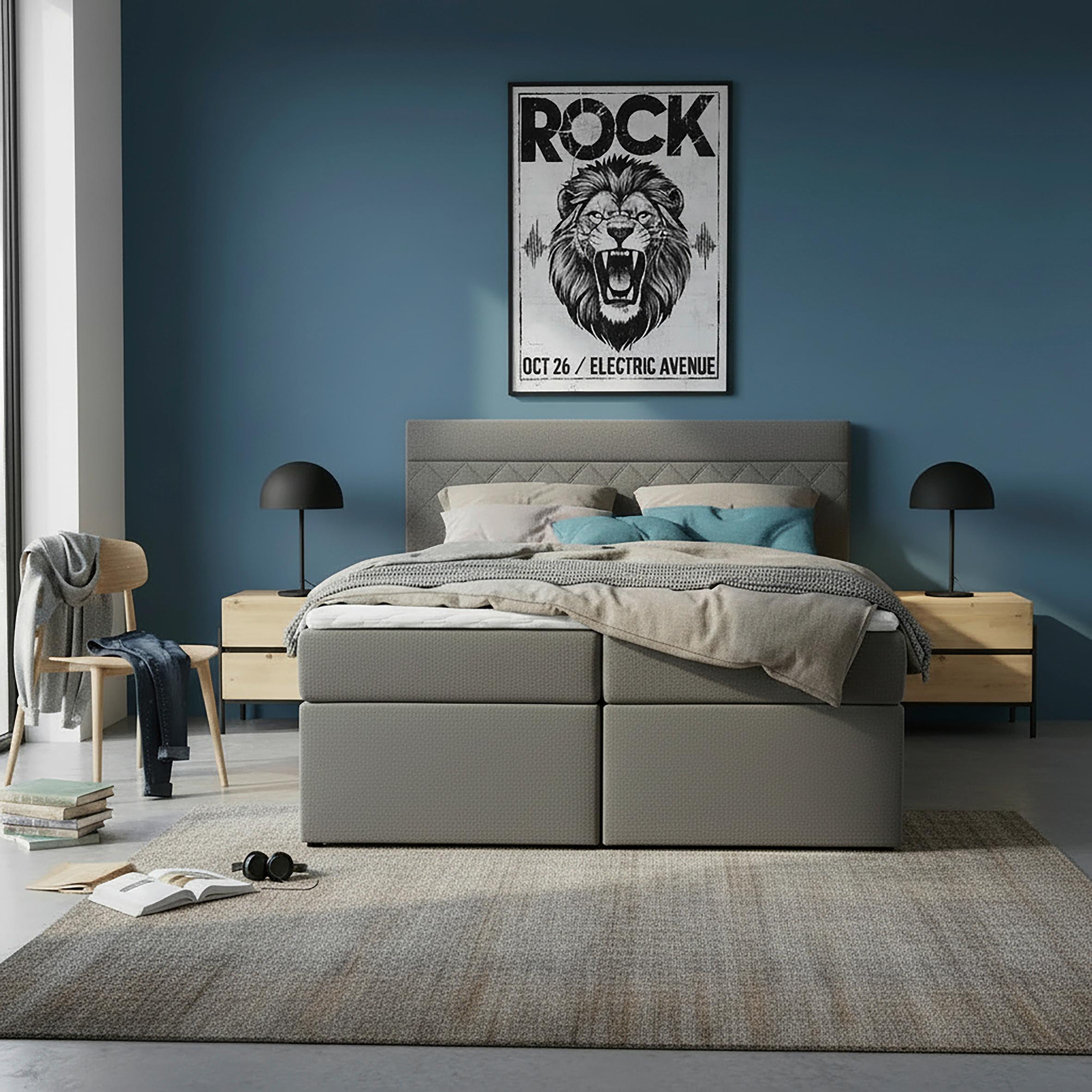 Boxbett Rosa Grau ca. 140x200 cm mit Topper - Schwarz/Grau, MODERN, Holz/Holzwerkstoff (140/200cm) - Bessagi Home