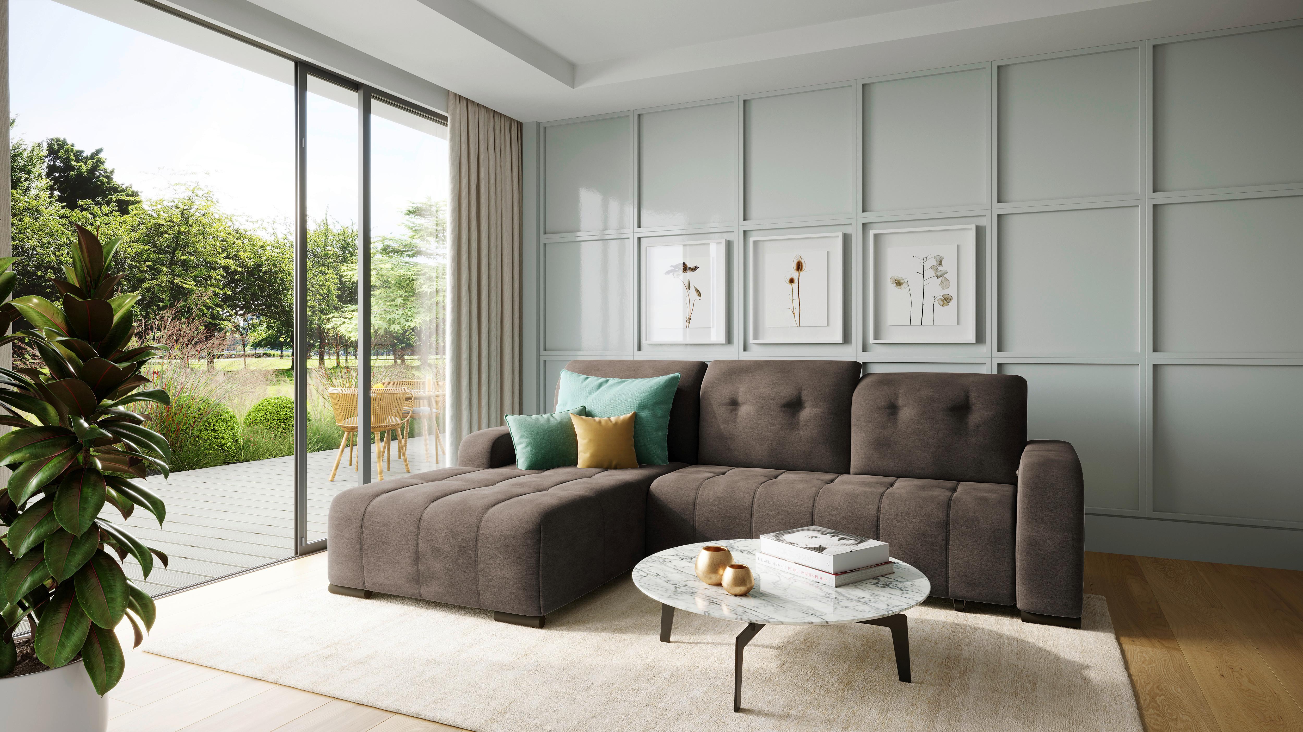 Wohnlandschaft Vicari Dunkelbraun Mikrofaser - Dunkelbraun/Schwarz, MODERN, Textil/Metall (292/185cm) - Livetastic