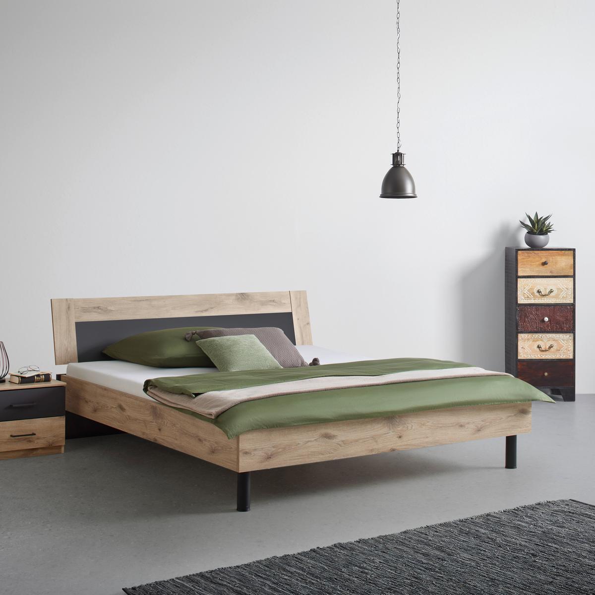 Bett Bergamo Graphit/Eichefarben - Eichefarben/Graphitfarben, Konventionell, Holzwerkstoff/Metall (180/200cm) - Based