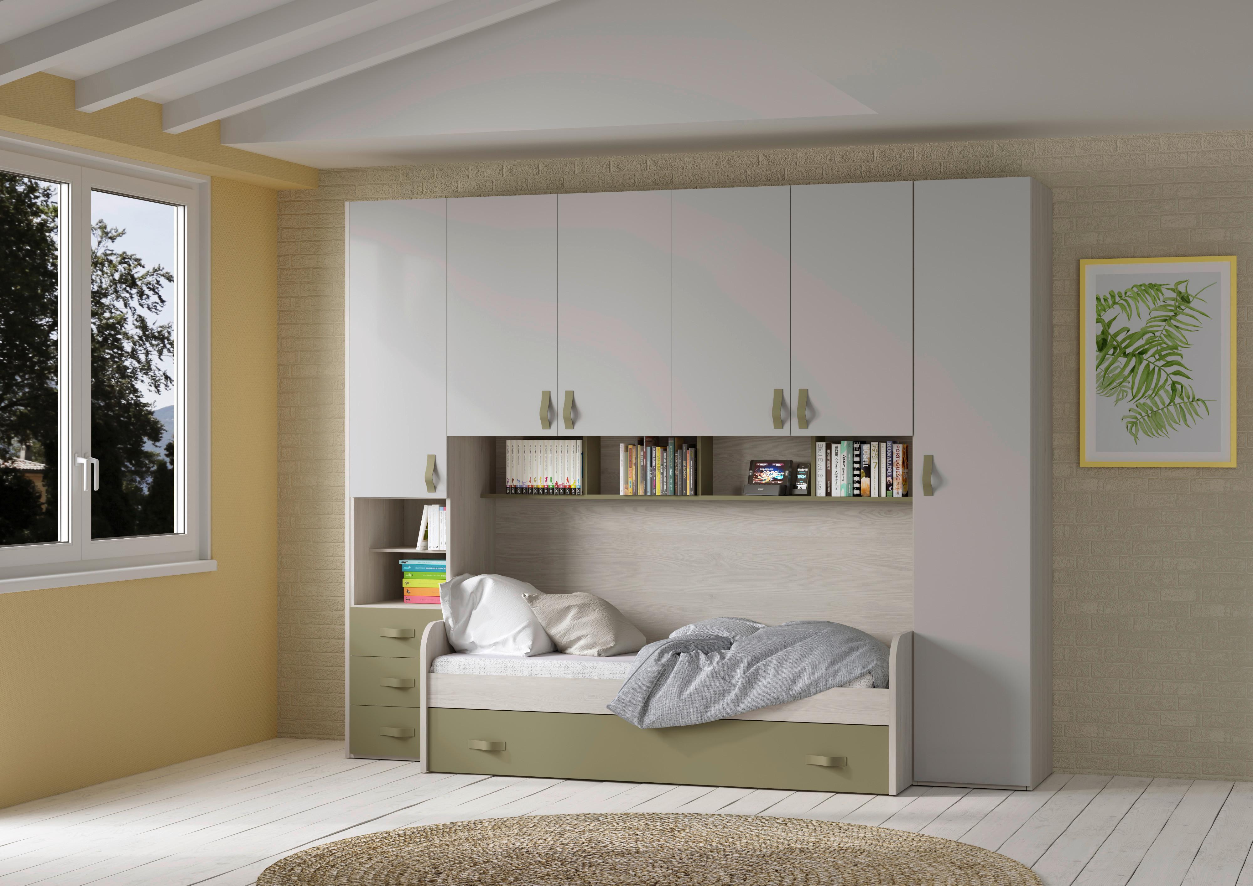 Dečja Soba Sephora - boja srebrnog hrasta/maslinasto zelena, Moderno, drvo/metal (290/238/95cm) - Modern Living