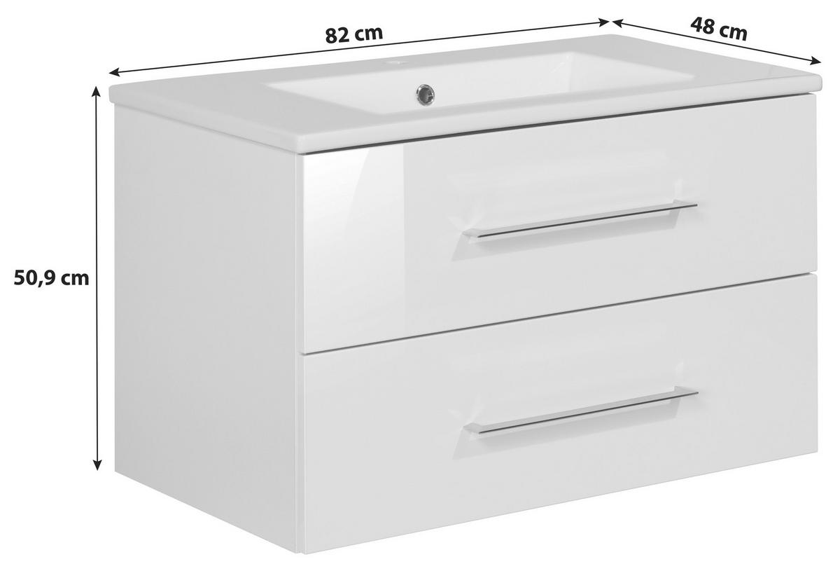 Waschtischkombi B.Perfekt Weiß - Silberfarben/Weiß, MODERN, Keramik/Holzwerkstoff (82cm) - MID.YOU