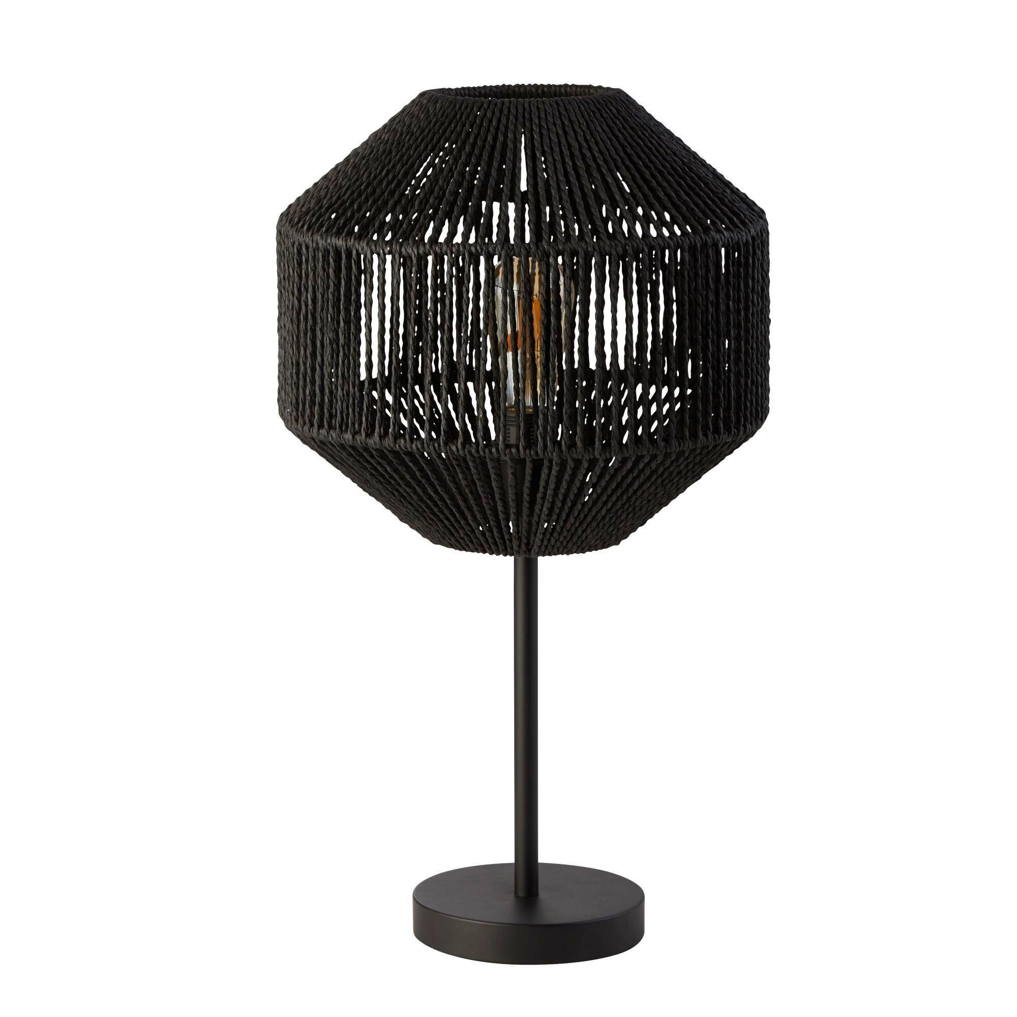 Asztali Lámpa Eu11201-1bk - fekete, Basics, műanyag/természetes anyagok (31/31/55cm)