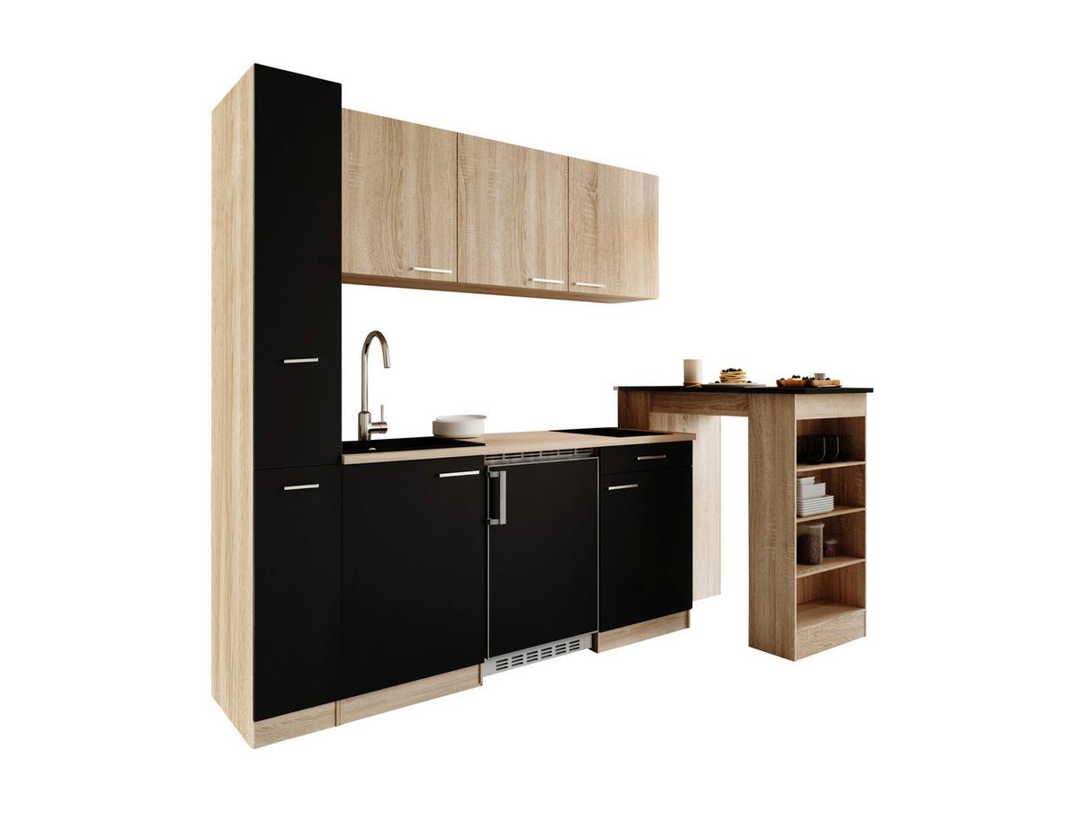 Küchenblock Ingrid m. Geräten Schwarz - Eichefarben/Schwarz, Design, Holzwerkstoff/Kunststoff (180cm) - Respekta
