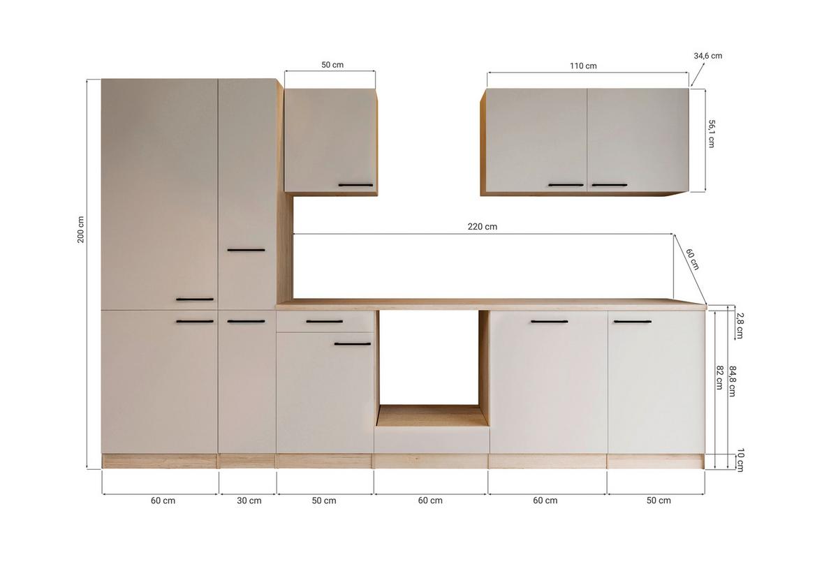 Küchenleerblock Merle o. Geräte Kaschmir - Kaschmir/Eichefarben, Trend, Holzwerkstoff/Metall (310cm) - Respekta