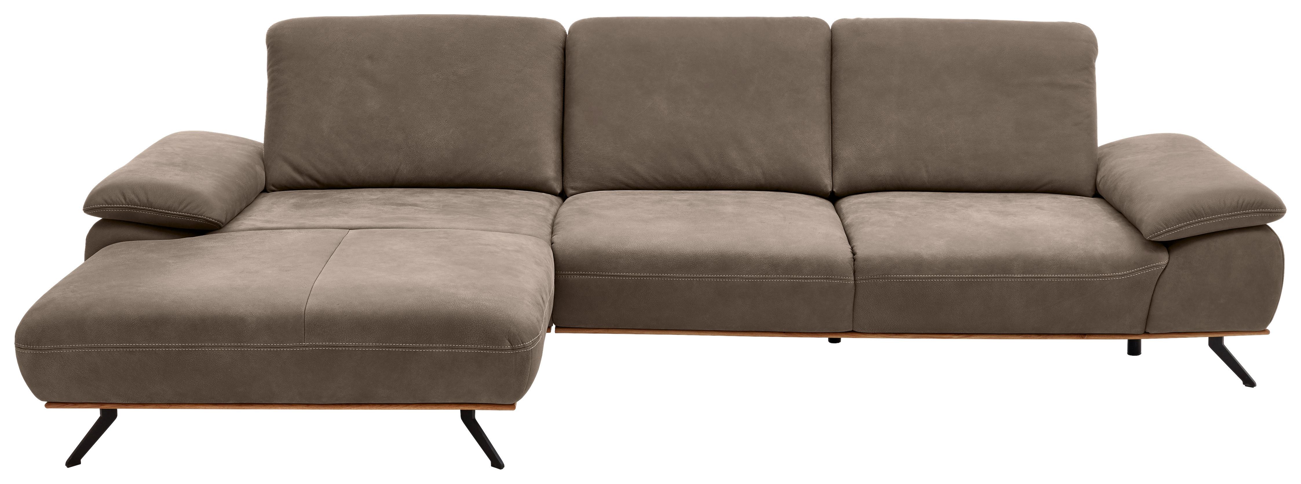 Wohnlandschaft Erling Alufarben - Beige/Alufarben, MODERN, Leder/Metall (187/89/322cm) - Premium Living