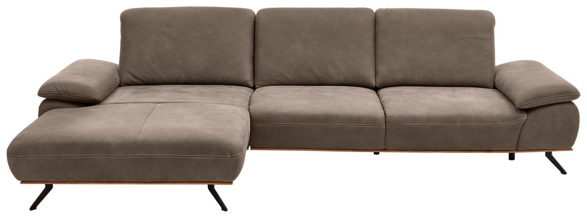 Wohnlandschaft Erling Alufarben - Beige/Alufarben, MODERN, Leder/Metall (187/89/322cm) - Premium Living