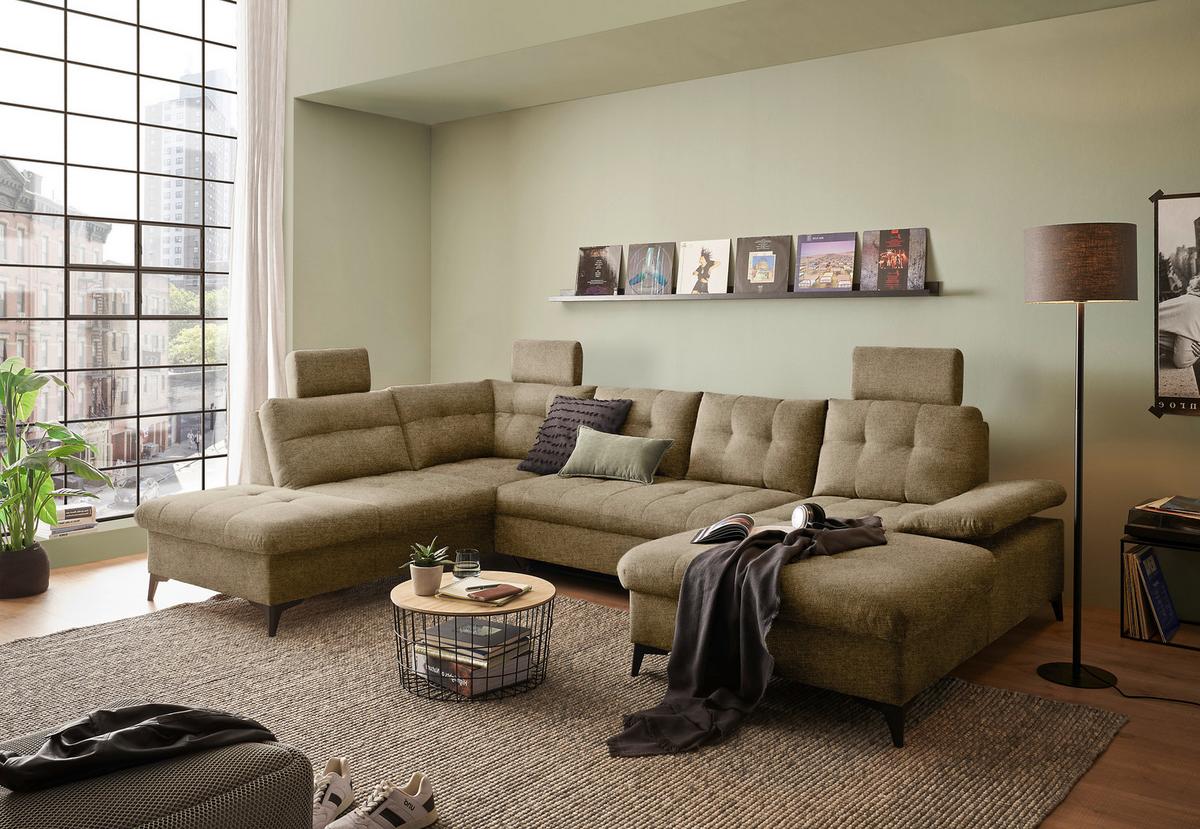 Wohnlandschaft Durban U ca. 218x324x170 cm Terracotta - Sandfarben/Schwarz, KONVENTIONELL, Kunststoff/Textil (218/324/170cm) - MID.YOU