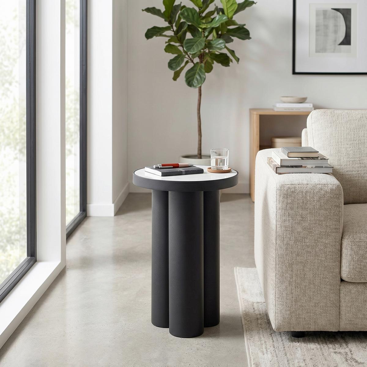 Dohányzóasztal Lyon - fekete/fehér, Modern, kő/fém (31/44cm) - Premium Living