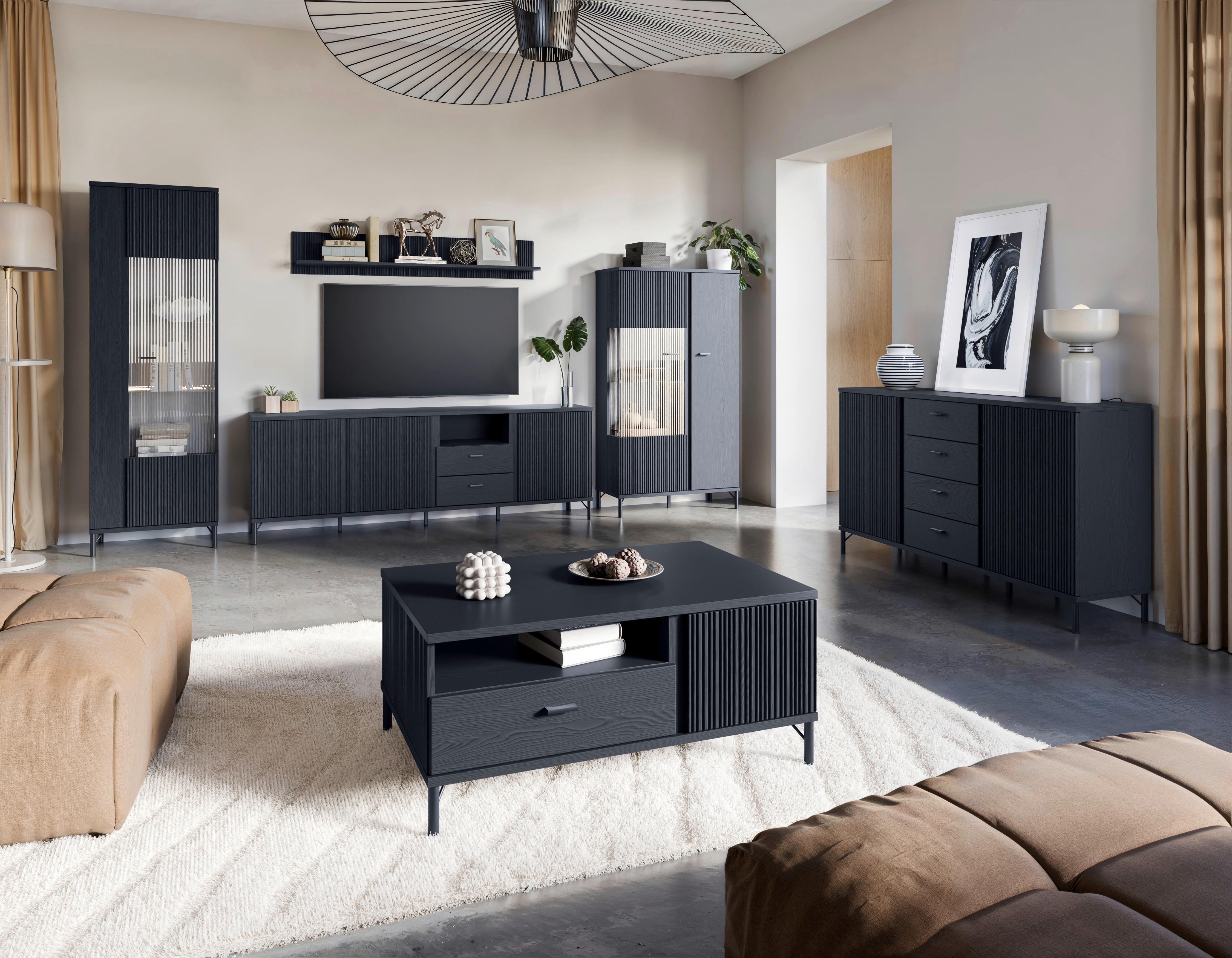 Tv Komoda Lusaka - crna, Trend, drvni materijal/metal (200/70/40cm) - Premium Living