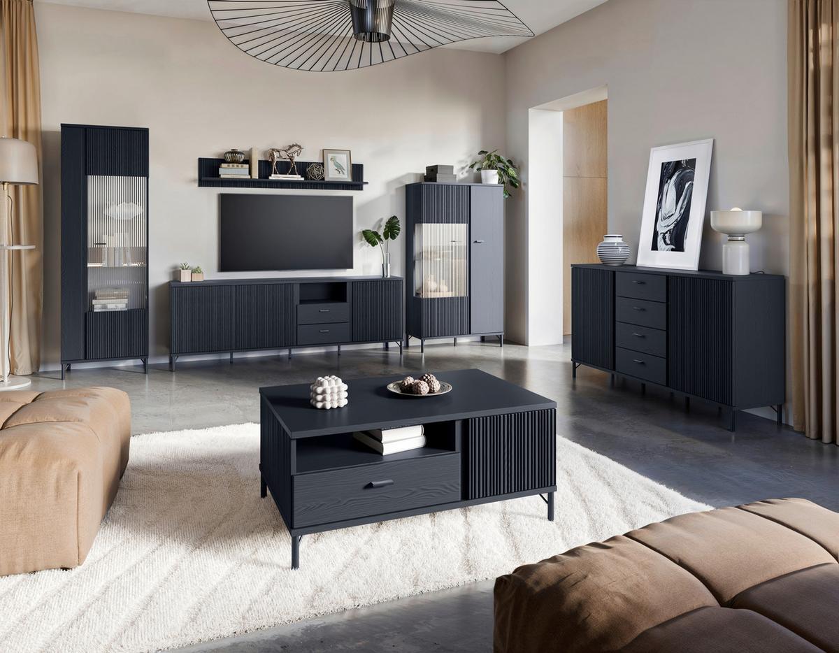 Comodă cu uși LUSAKA - negru, Trend, material pe bază de lemn (200/87/40cm) - Premium Living