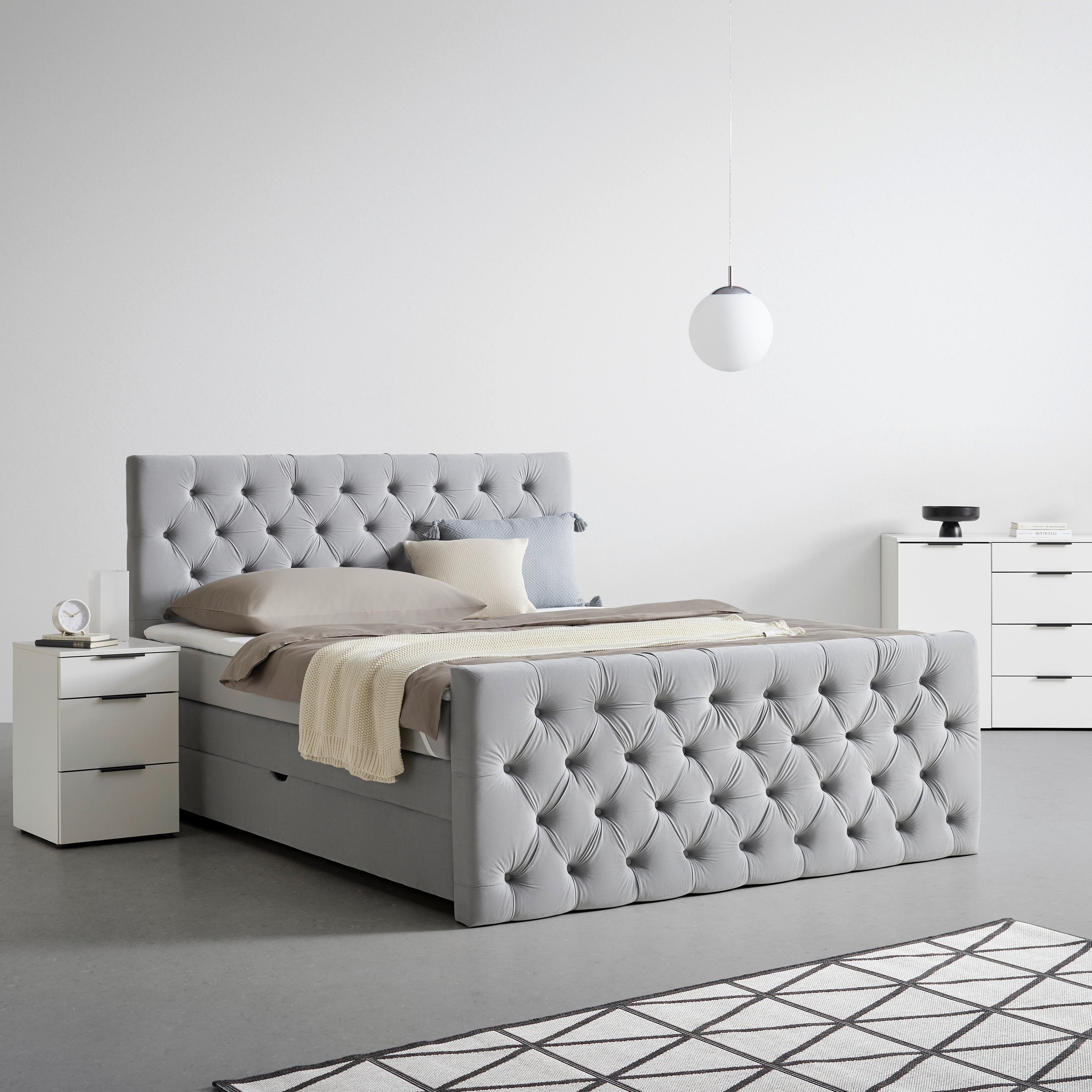 Boxspringbett Chess Silberfarben ca. 140x200cm - Silberfarben/Schwarz, KONVENTIONELL, Kunststoff/Textil (140/200cm) - Premium Living