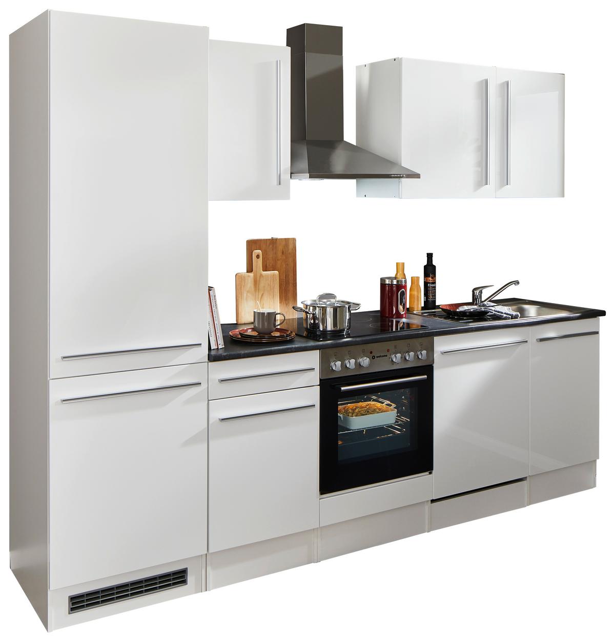 Küchenblock Jazz mit Geräten ca.280cm Weiß Hochglanz - Weiß Hochglanz/Dunkelgrau, LIFESTYLE, Holzwerkstoff/Kunststoff (280cm) - P & B