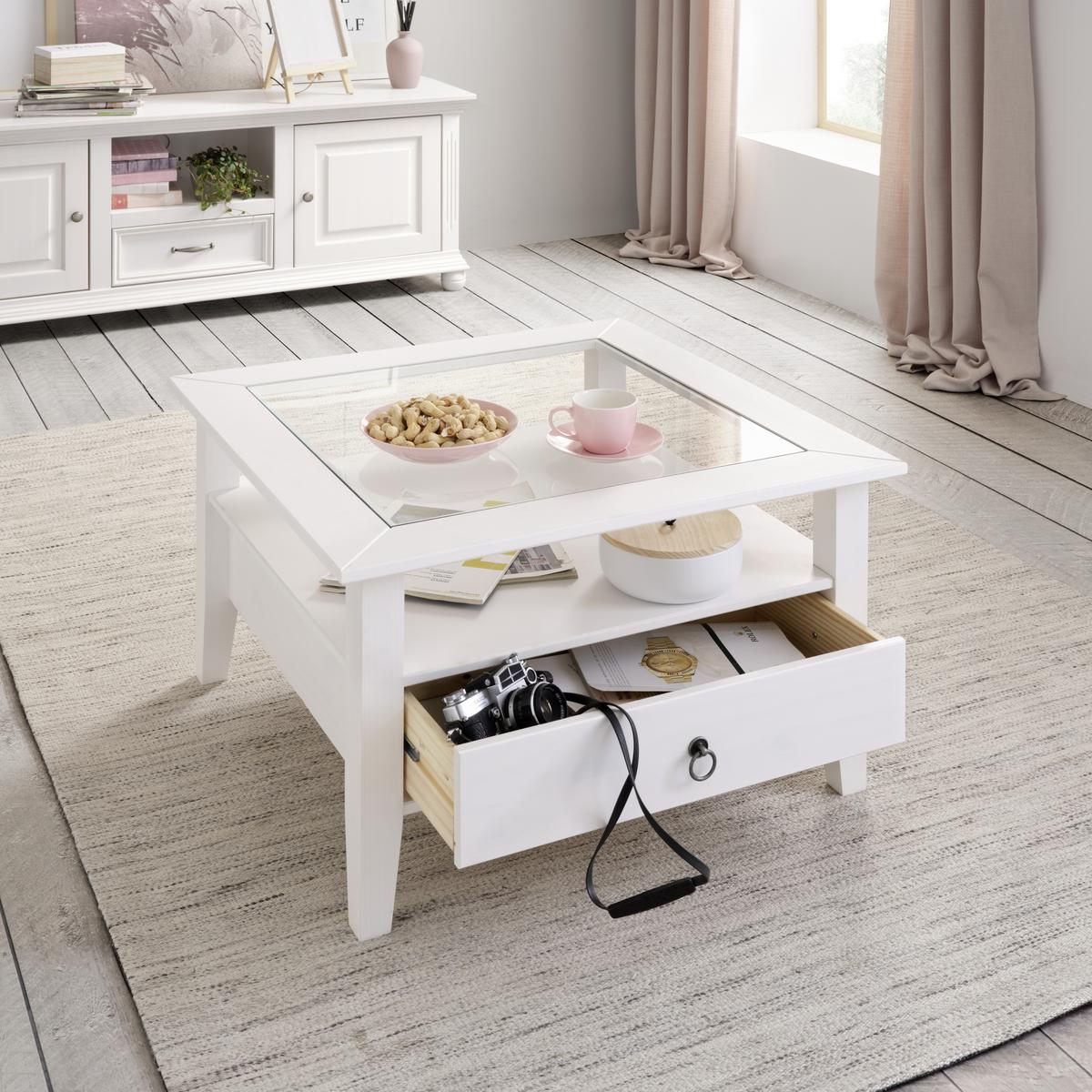 Klubska Mizica Provence, Bela, S Steklom - črna/bela, Trendi, kovina/steklo (75/75/45cm) - Zandiara