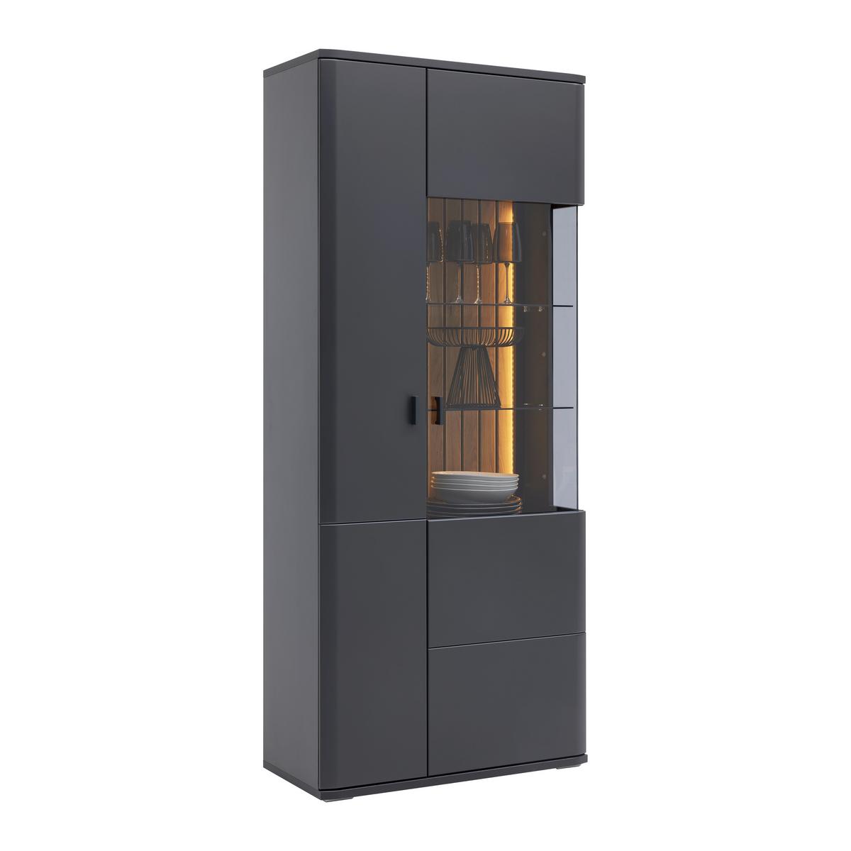 Vitrine Carreto Grau - Anthrazit/Grau, Modern, Glas/Holzwerkstoff (80/191/38cm) - Premium Living
