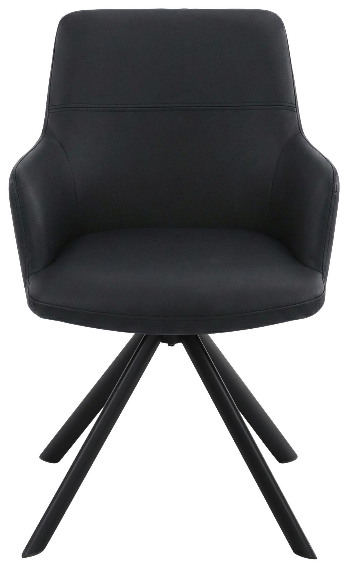 Armlehnstuhl Josy Schwarz - Schwarz, Design, Leder/Metall (57/86/61cm) - Mömax