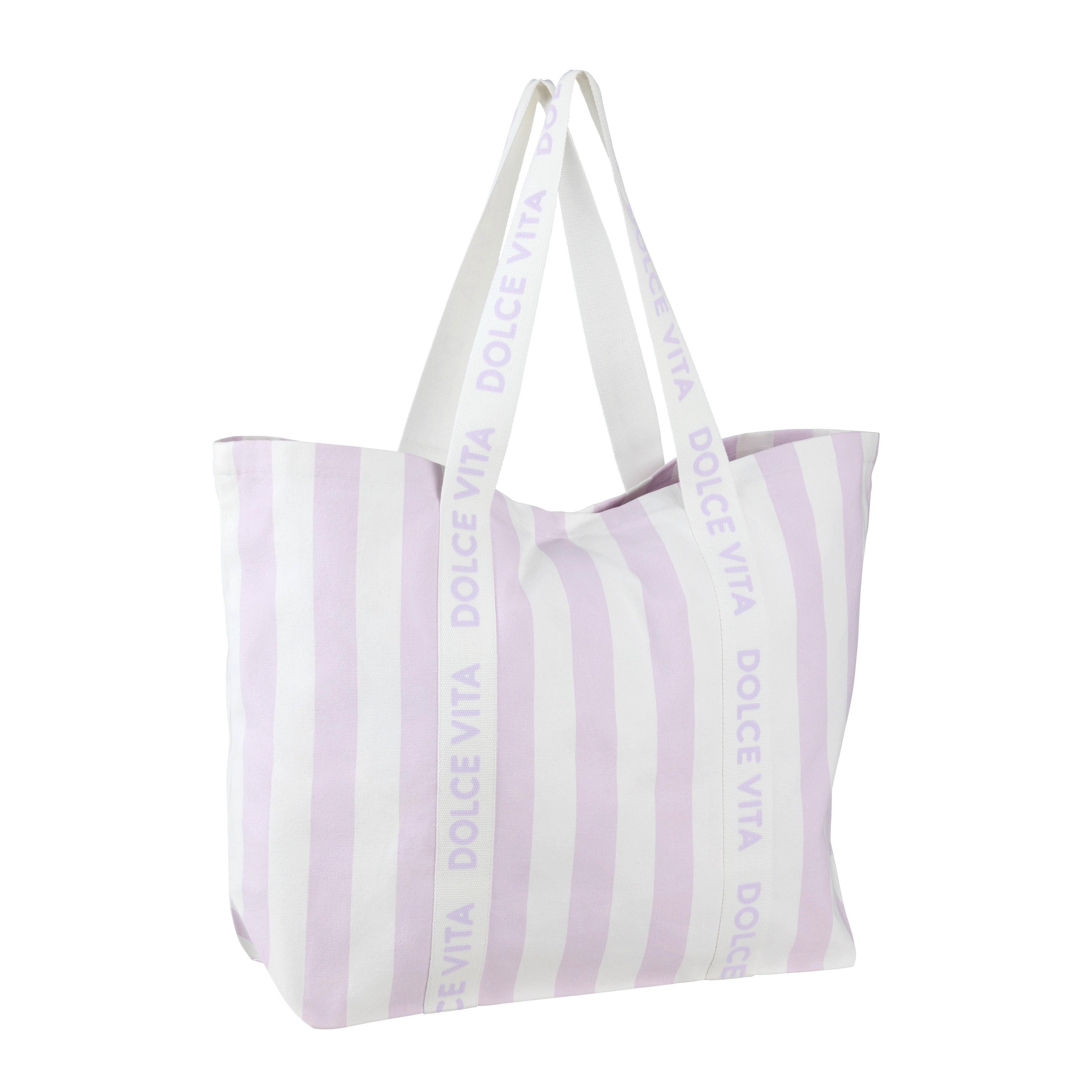 Strandtasche Mia Lila/Weiß - Lila/Weiß, Textil (43/60/18cm) - Mömax