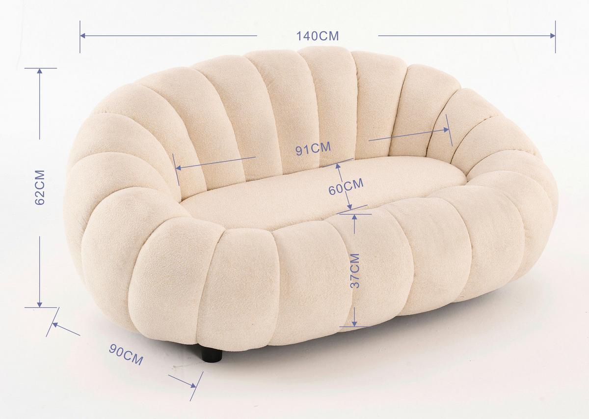 Sofa Shell -Studio- in Bouclé Cremeweiss - Weiss/Creme, Modern, Holz/Kunststoff (140/90/62cm) - Premium Living