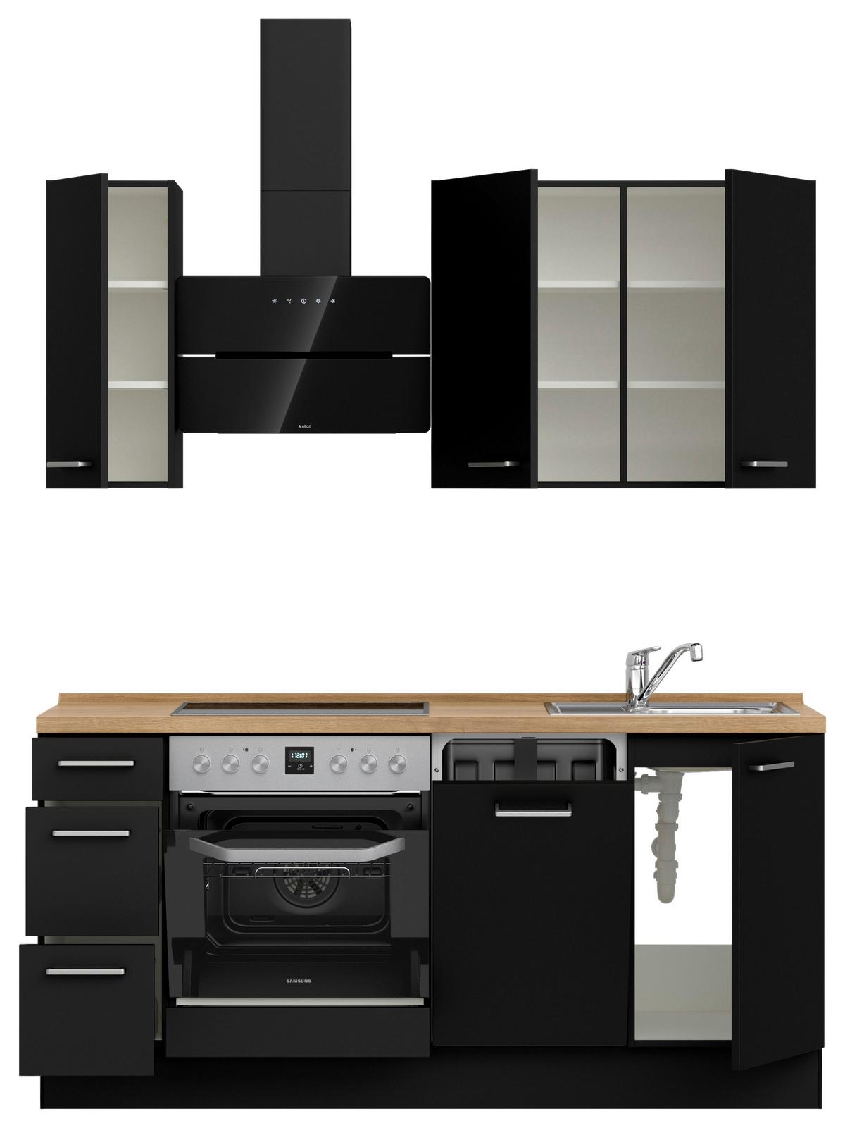 Küchenblock Touch High m. Geräten Schwarz - Edelstahlfarben/Eichefarben, MODERN, Holzwerkstoff/Metall (180cm) - Nobilia