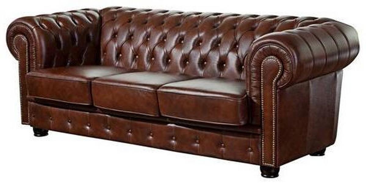 Chesterfield-Sofa aus Echtleder in Braun - Nussbaumfarben/Braun, KONVENTIONELL, Leder/Holzwerkstoff (200/74/98cm) - Max Winzer