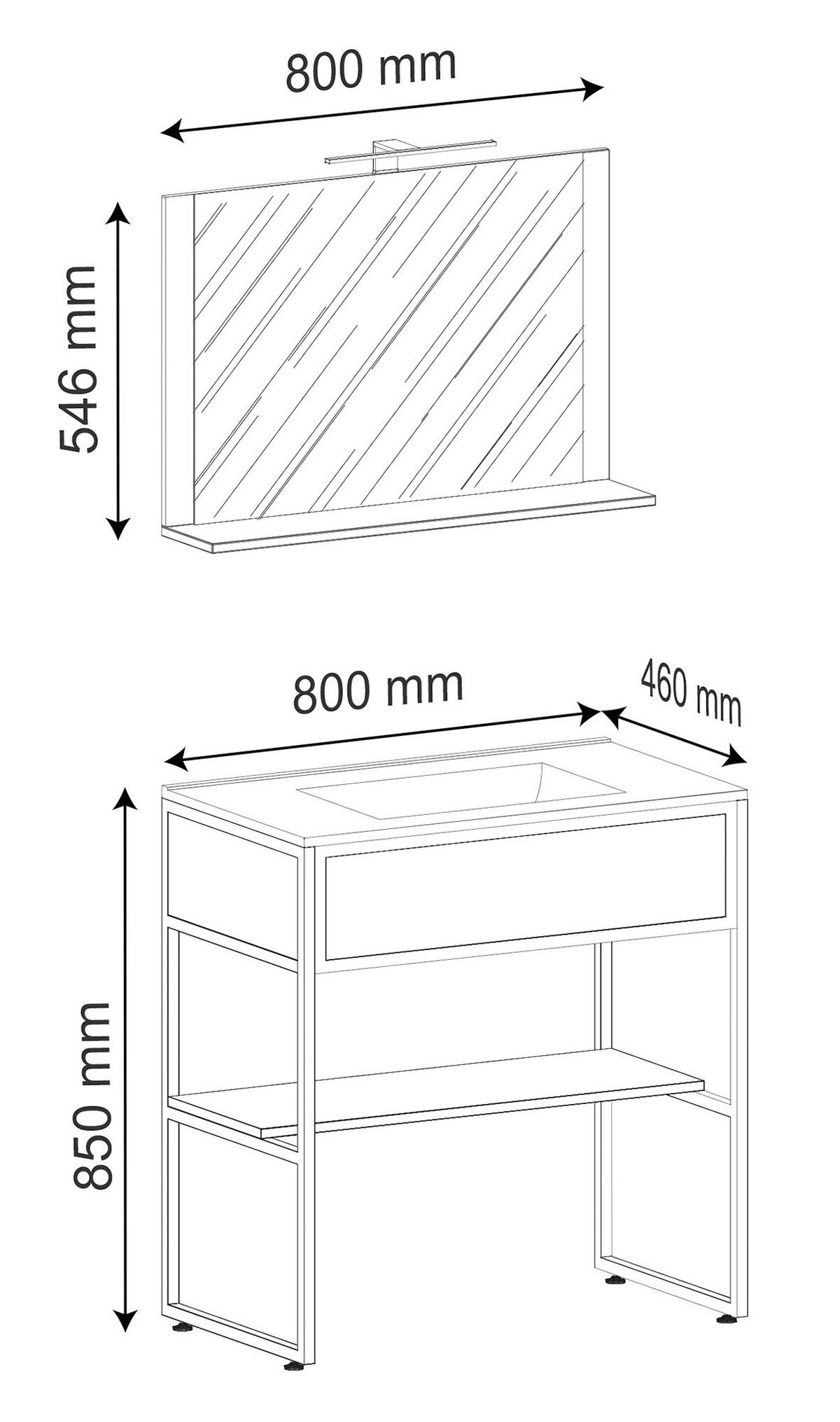 Kopalnica Bitila 80, Bela, Barva Hrasta, 3-Delno - črna/bela, Moderno, kovina/umetna masa (80cm) - MID.YOU