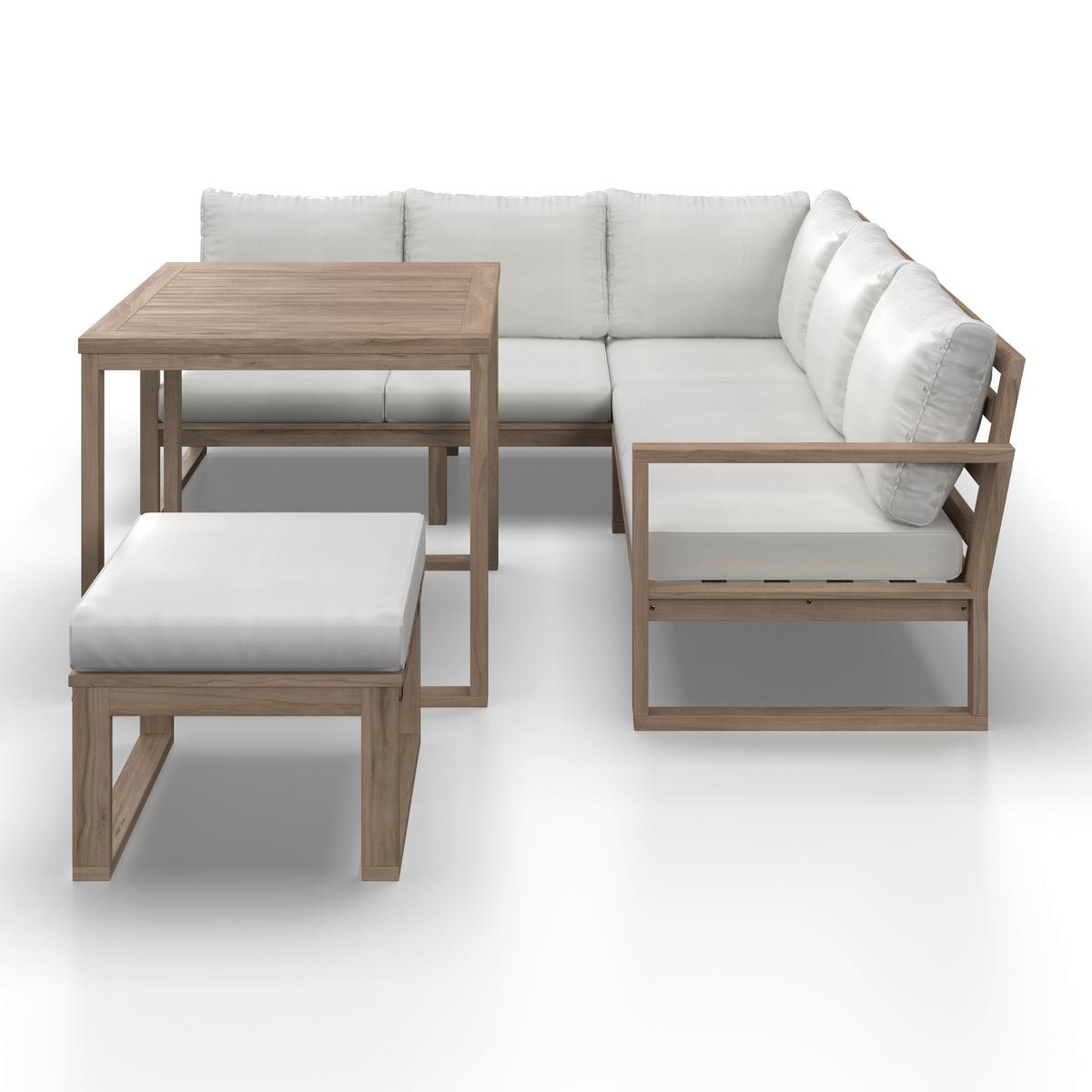 Dining-Loungeset Anouk Creme Holz/Outdoorstoff - Creme/Grauweiß, MODERN, Holz/Textil (194/67/71cm) - Bessagi Garden