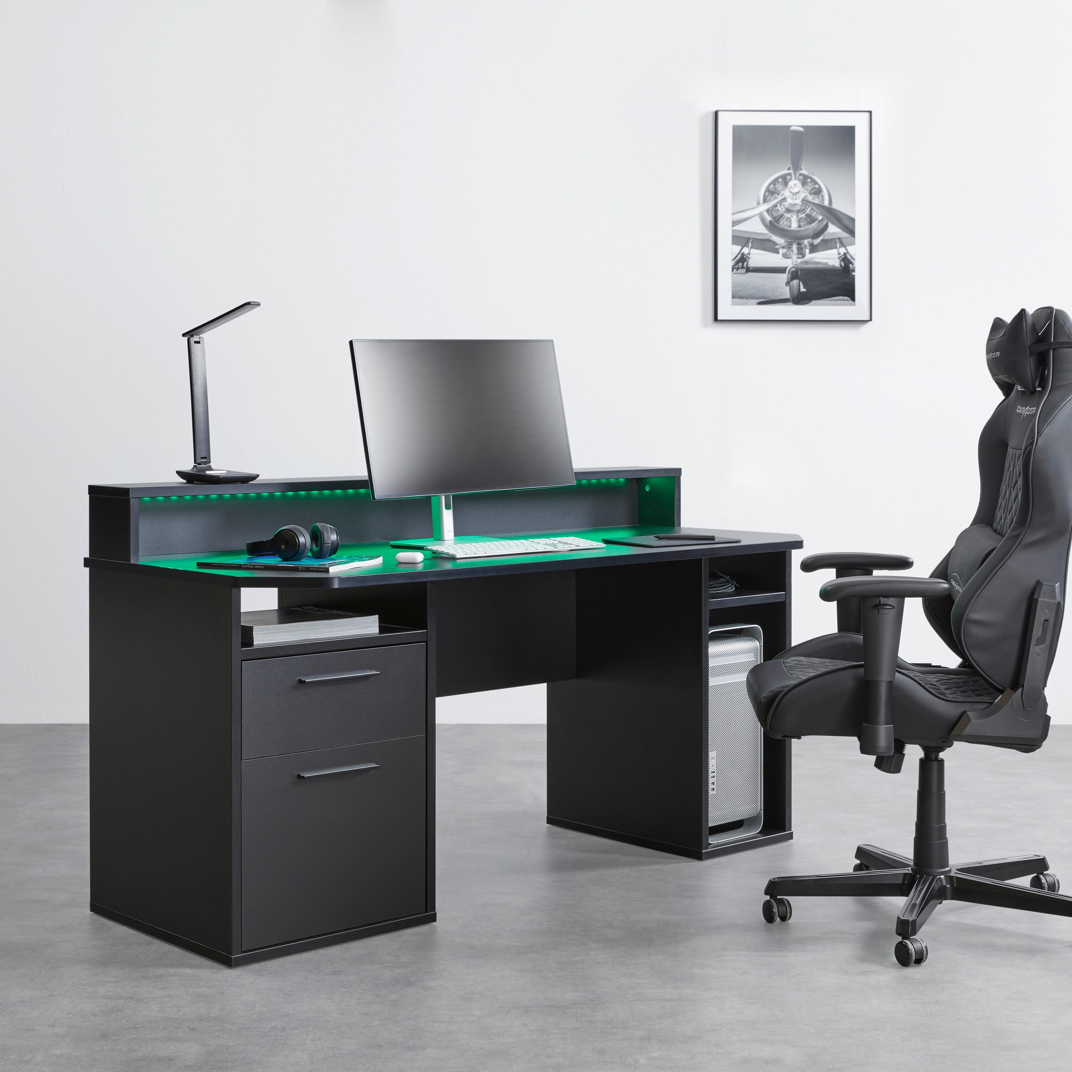 Gamer Asztal Világítással Racer-Light - Fekete, konvencionális, Faalapú anyag/Műanyag (160/91/72cm)