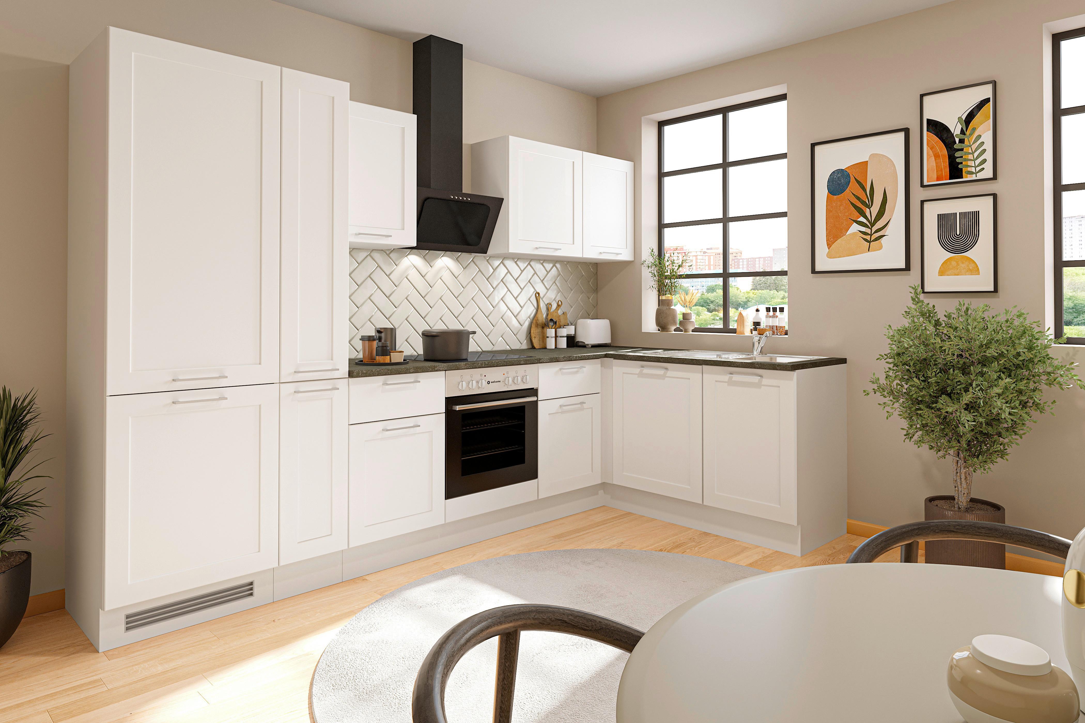 Eckküche Marseille mit Geräten ca. 310x175 cm Weiß - Chromfarben/Anthrazit, Design, Holzwerkstoff/Metall (310/175cm) - P & B