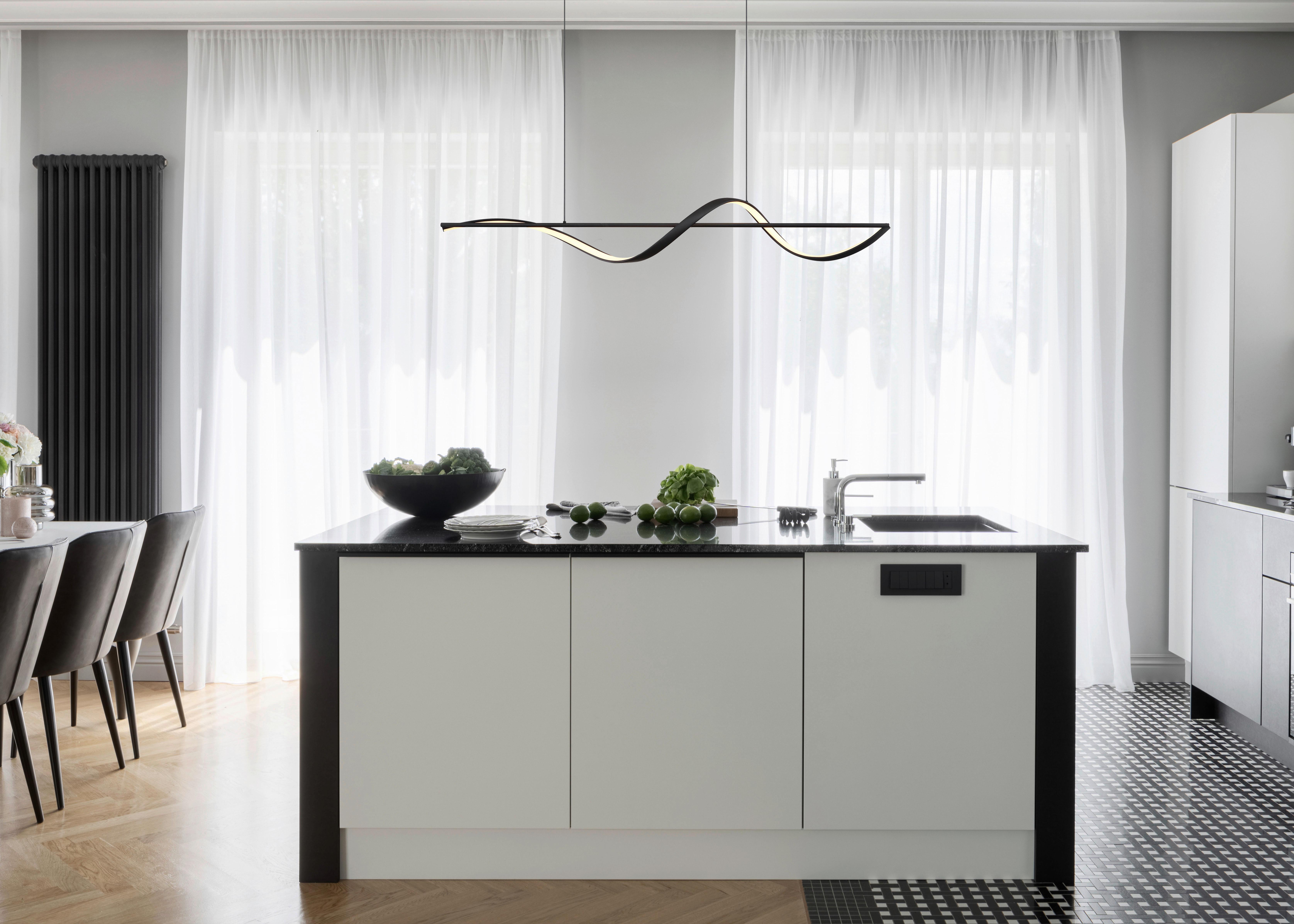 LED-Hängeleuchte Violino Opal/Schwarz max. 24 Watt - Opal/Schwarz, Design, Kunststoff/Metall (120/20/150cm) - Globo
