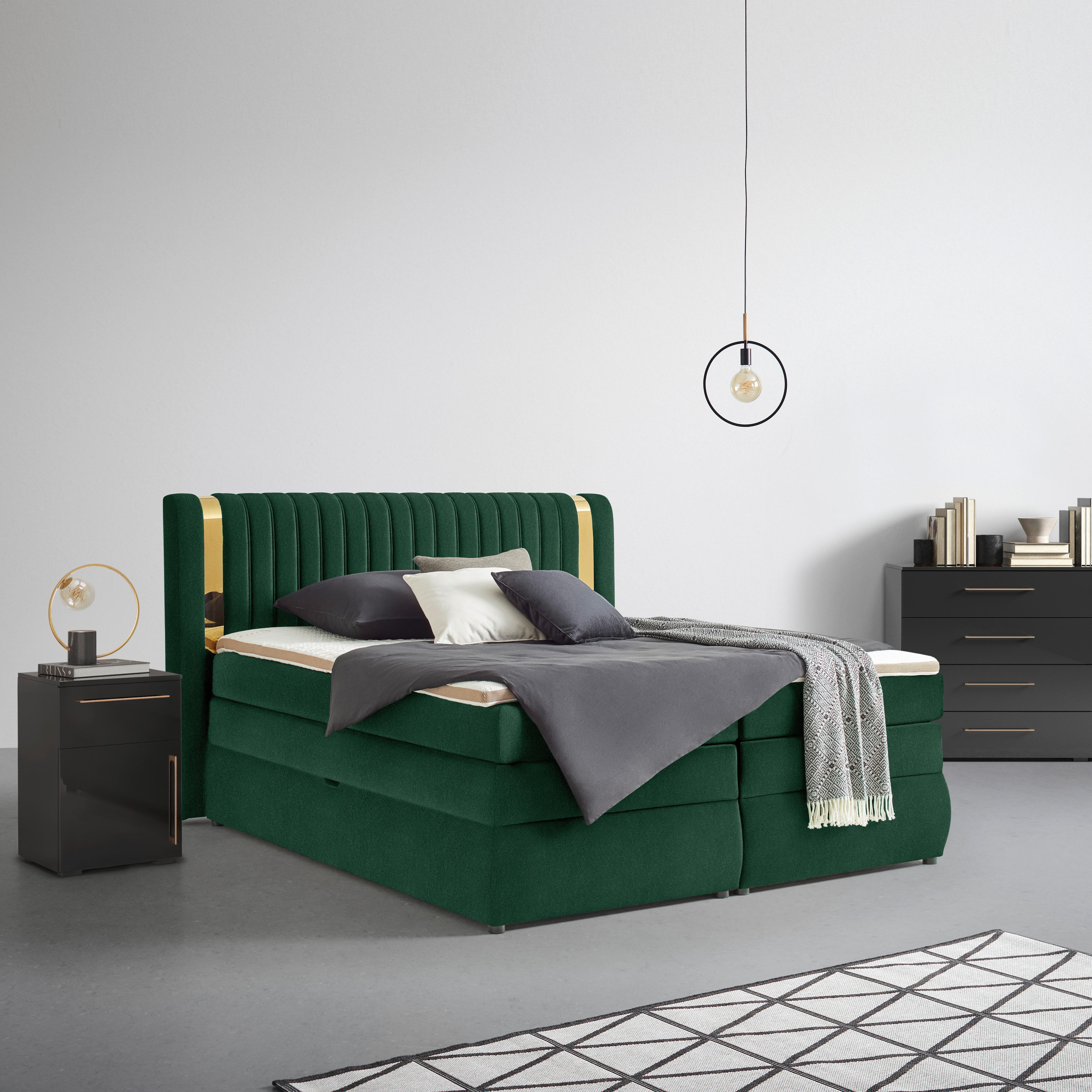 PAT BOXSPRING MINOLA GOLD EXKLUZIV - verde pădure, Konventionell, textil (180/200cm) - Premium Living