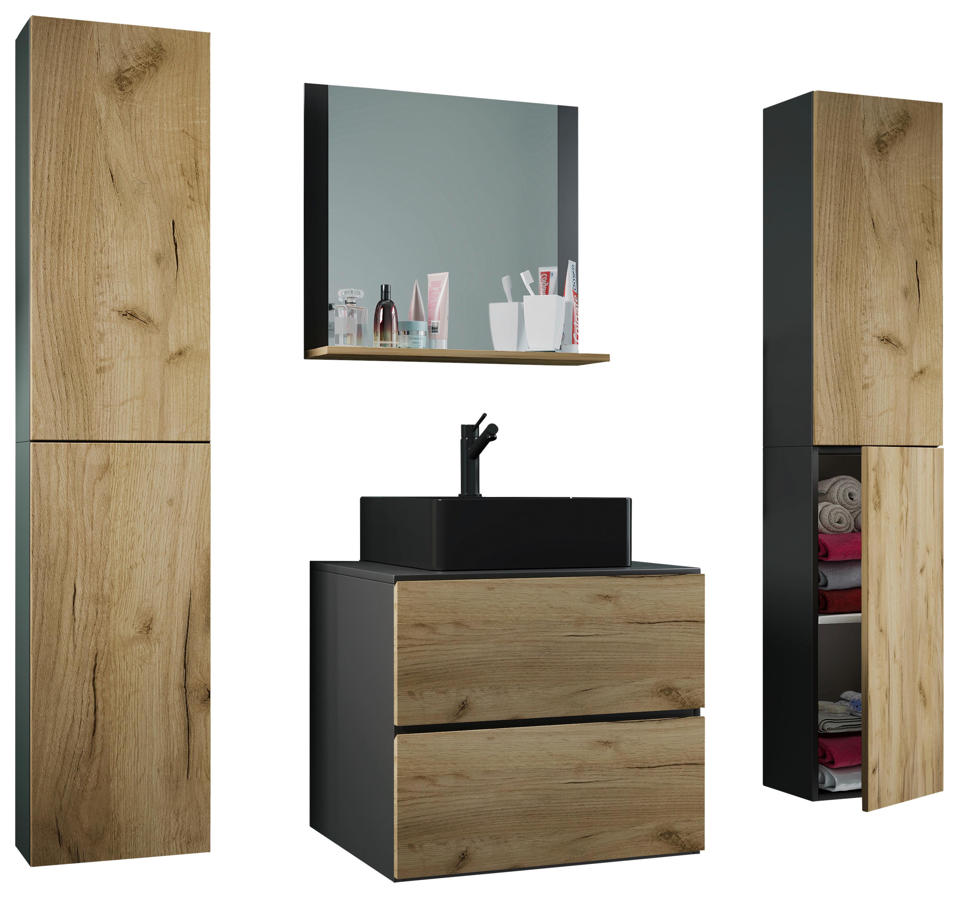 Kopalnica Lendas Xl, Antracit, Medeni Hrast - črna/medeni hrast, Moderno, steklo/leseni material (127cm) - MID.YOU