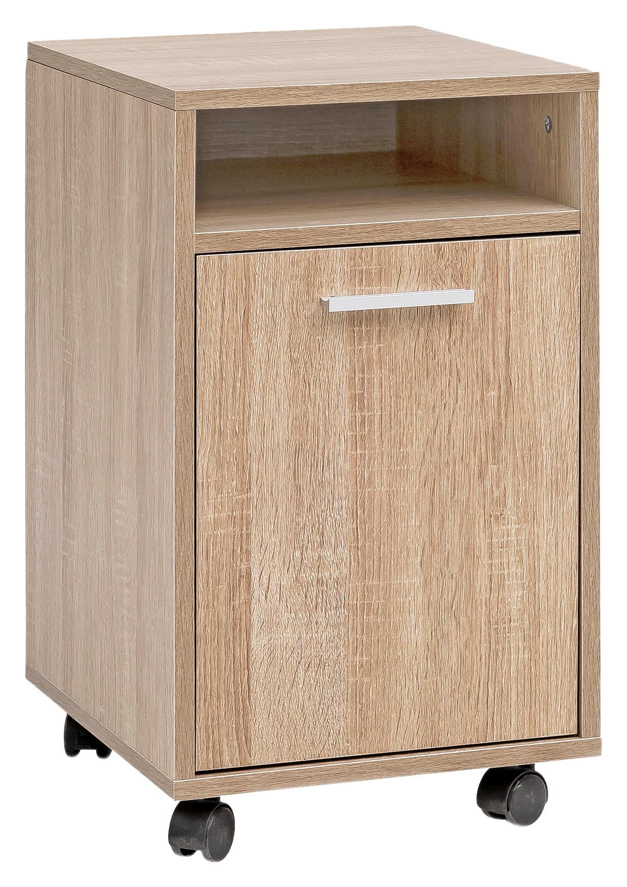 Predalnik Na Kolescih Rollcontainer - srebrne barve/barve hrasta, Konvencionalno, kovina/umetna masa (33/60/38cm) - MID.YOU