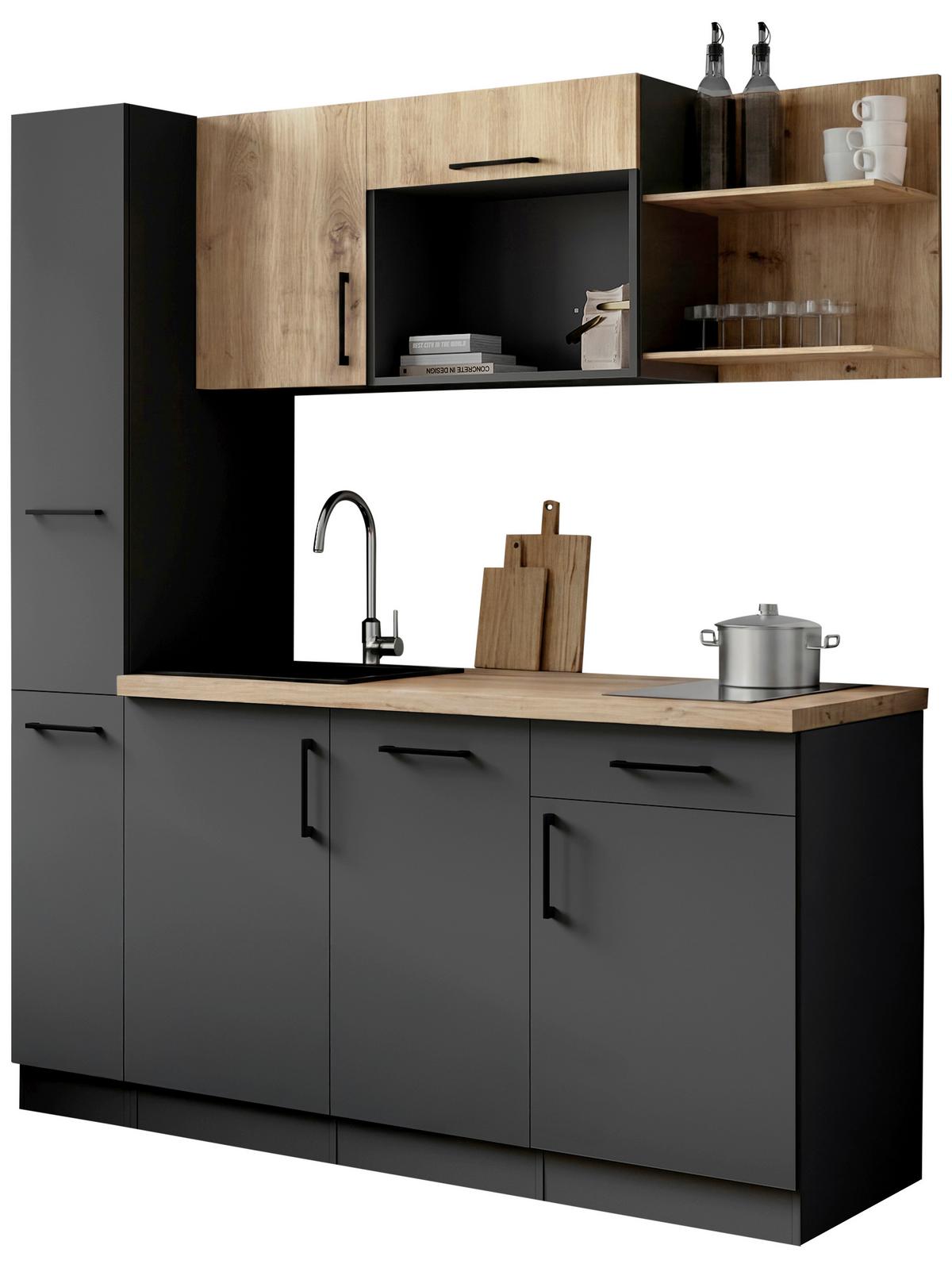 Küchenblock Oliver m. Geräten Grau - Eiche Artisan/Grau, Trend, Holzwerkstoff/Metall (175cm) - Respekta