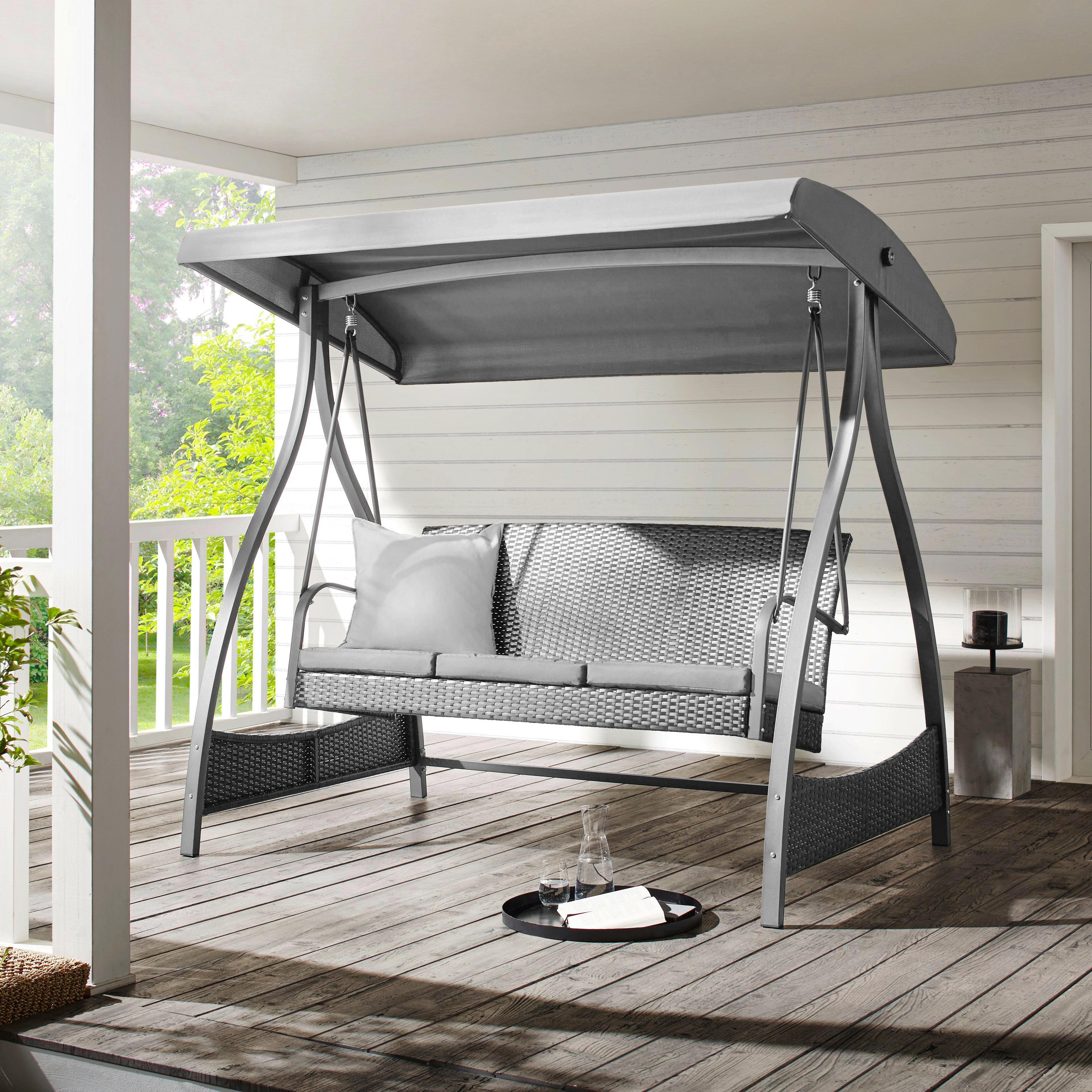 Hollywoodschaukel Elisa in Dunkelgrau mit Auflage - Dunkelgrau/Hellgrau, MODERN, Kunststoff/Textil (198/175/122cm) - Bessagi Garden